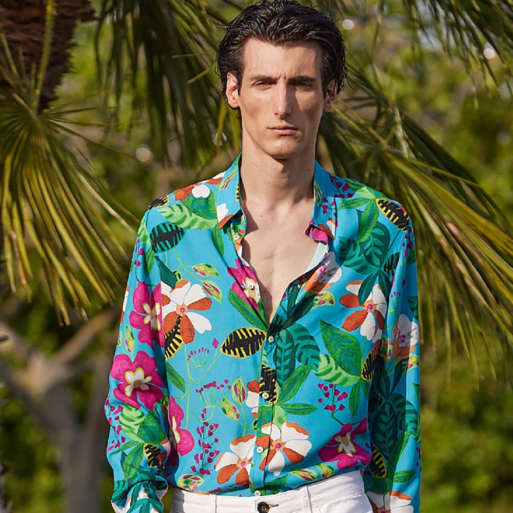 Officina 36 Camicia In Viscosa Stampata Color Cielo