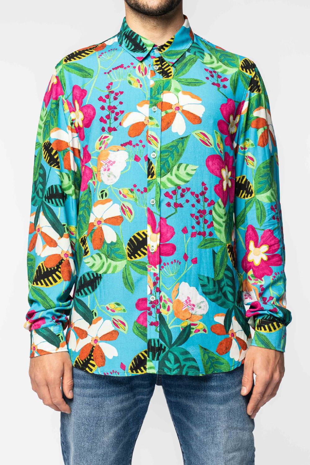 Officina 36 Camicia in viscosa stampata color cielo