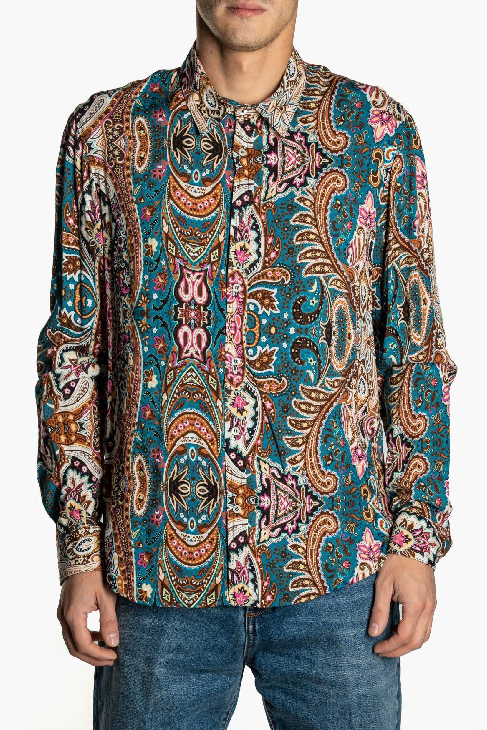 Officina 36 Camicia in viscosa stampata color cobalto