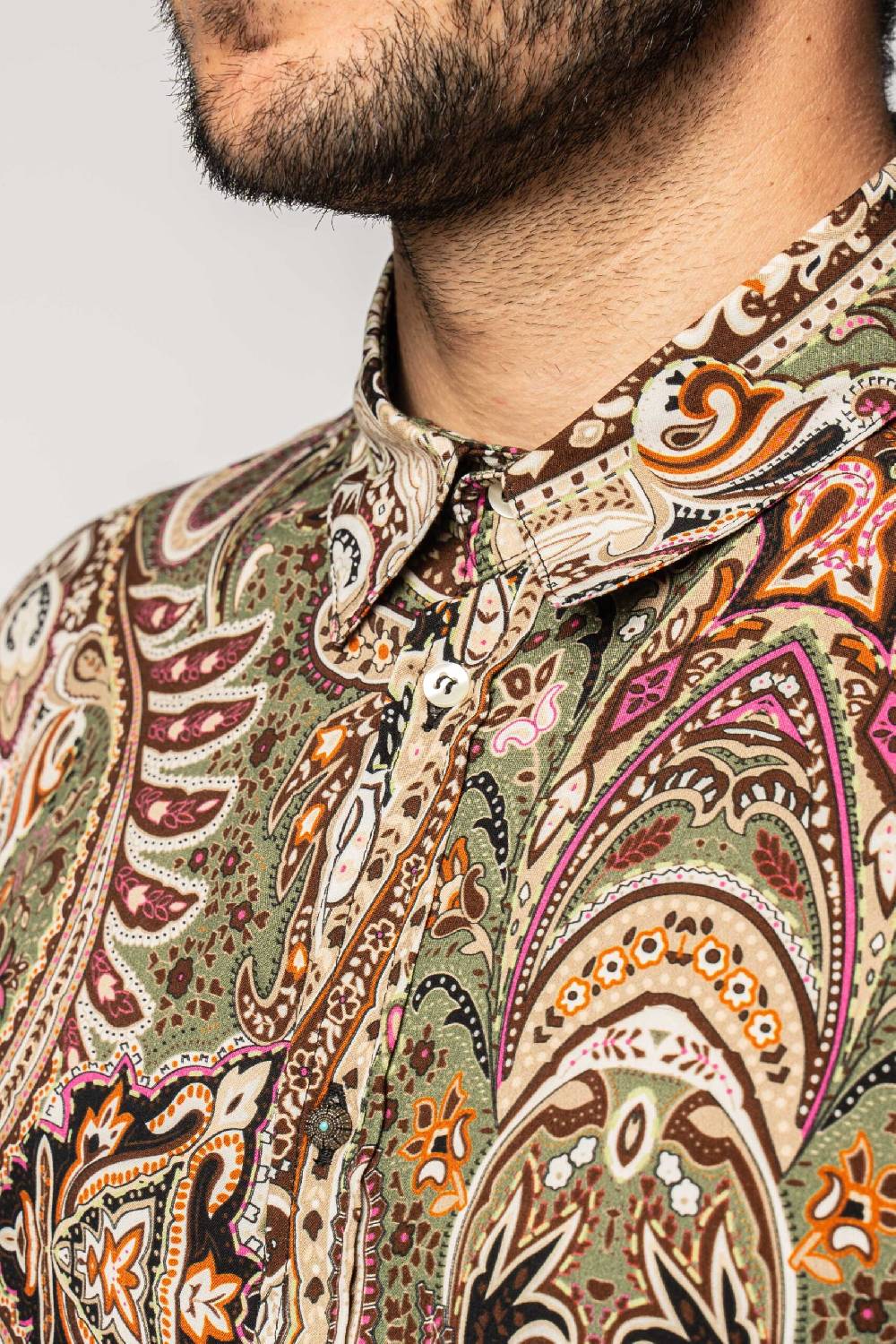 Officina 36 Camicia In Viscosa Stampata Verde Militare