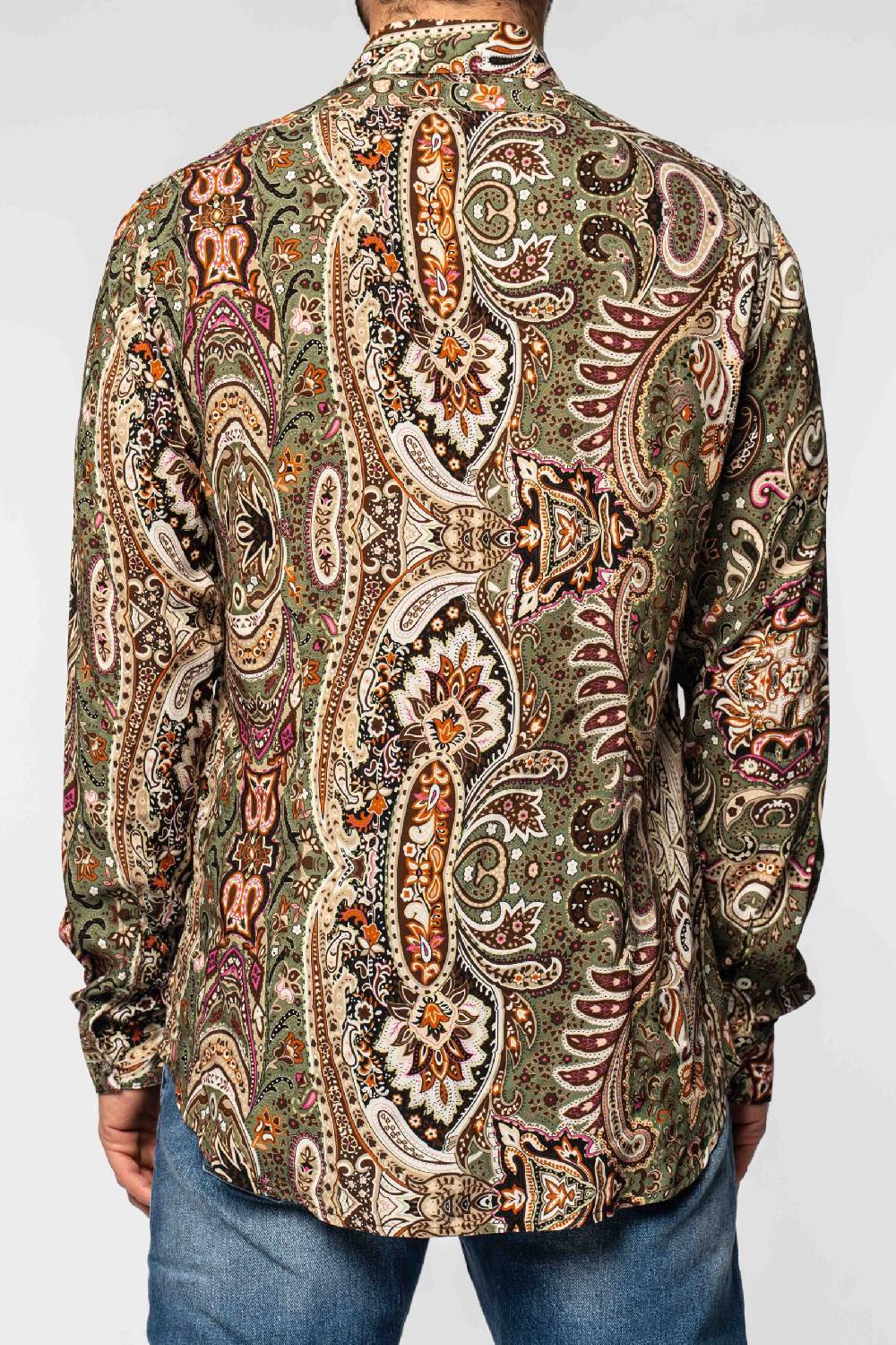 Officina 36 Camicia In Viscosa Stampata Verde Militare