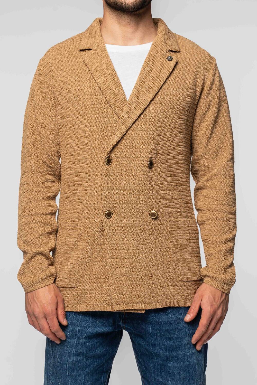 Officina 36 Giacca in filato misto cotone color tabacco