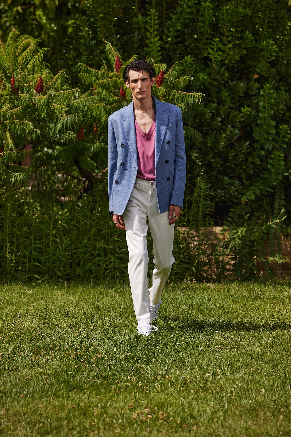 Officina 36 Giacca In Tessuto Di Cotone E Lino Melange Indaco