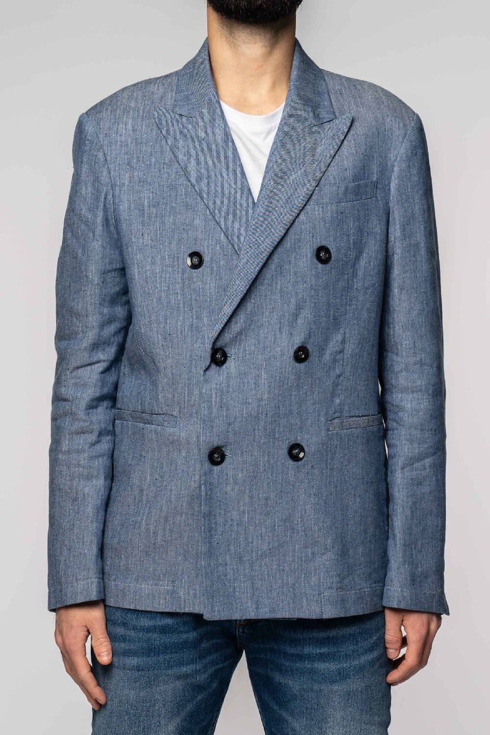 Officina 36 Giacca in tessuto di cotone e lino melange indaco