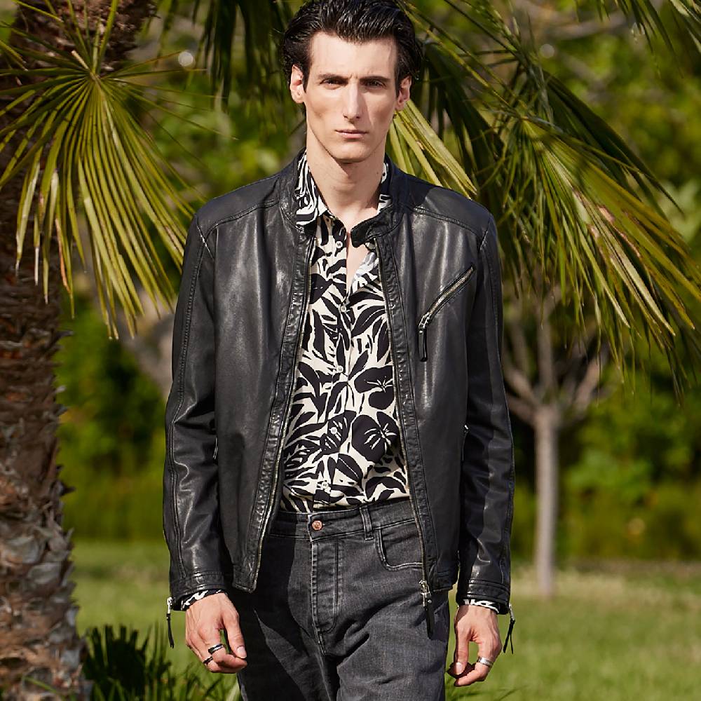 Officina 36 Biker Nero In Nappa Lavata