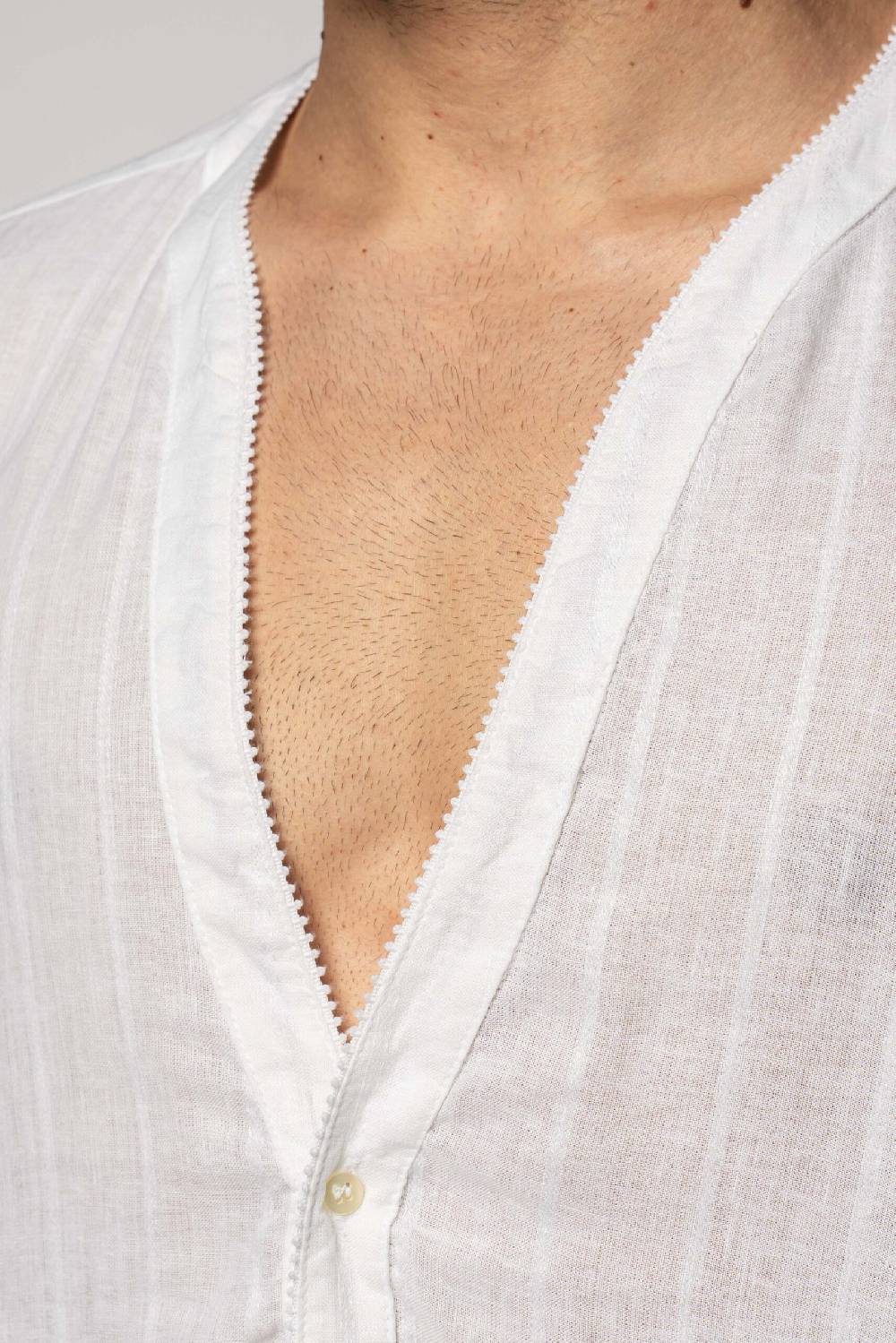 Officina 36 Caftano Bianco In Lino Rigato