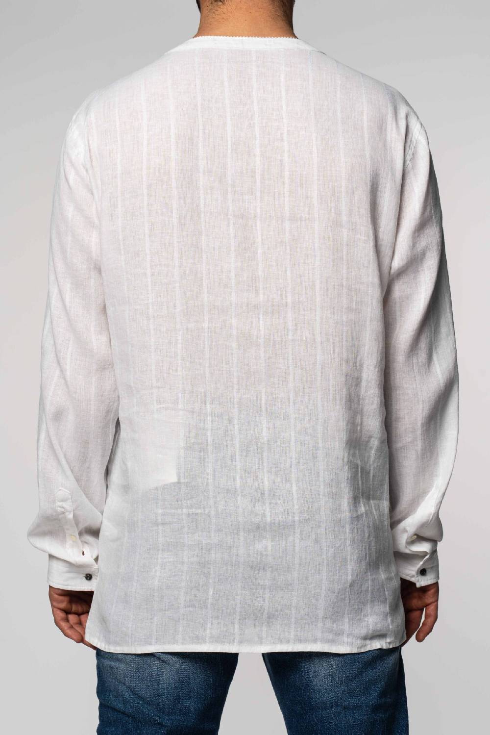 Officina 36 Caftano Bianco In Lino Rigato