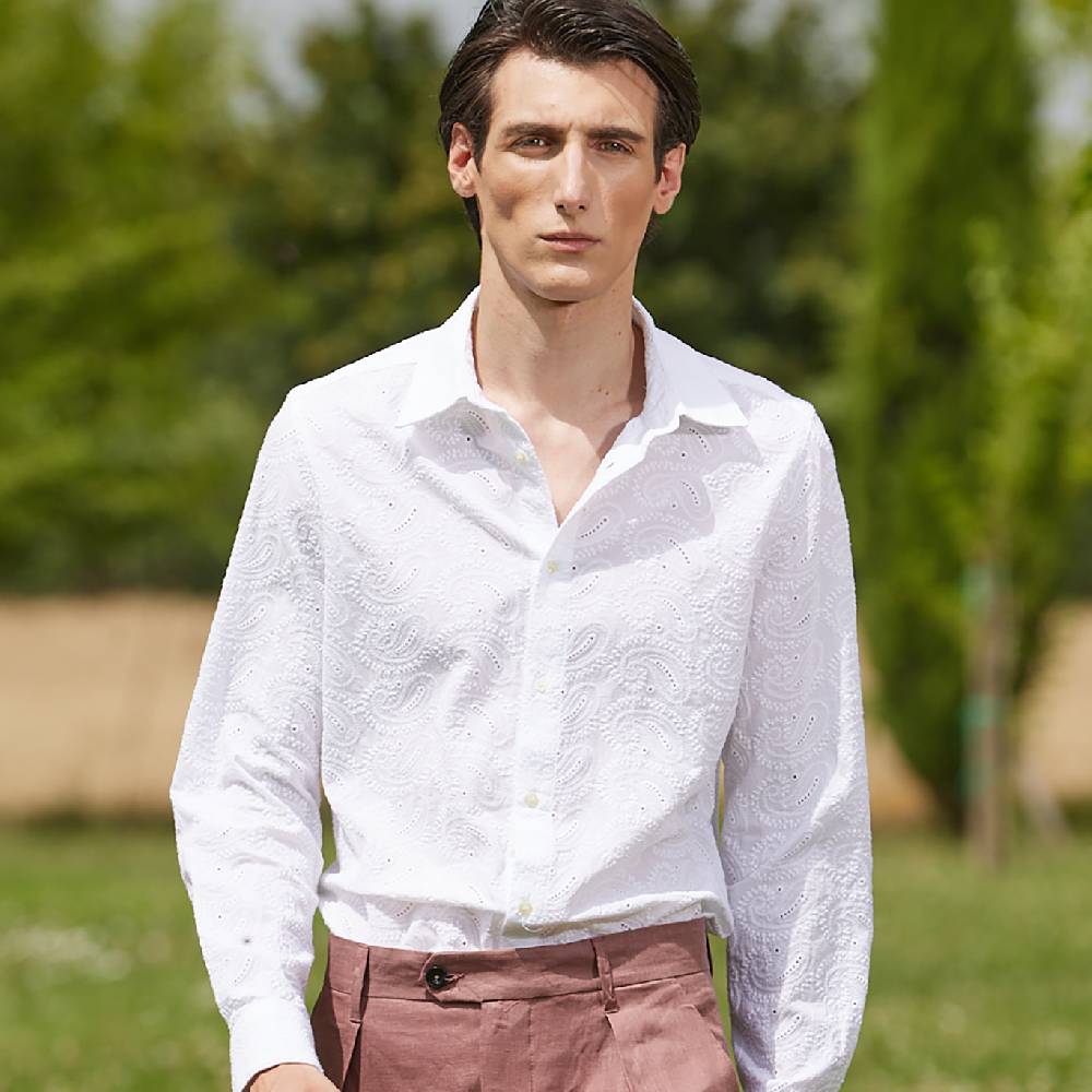 Officina 36 Camicia Bianca In Sangallo A Fantasia