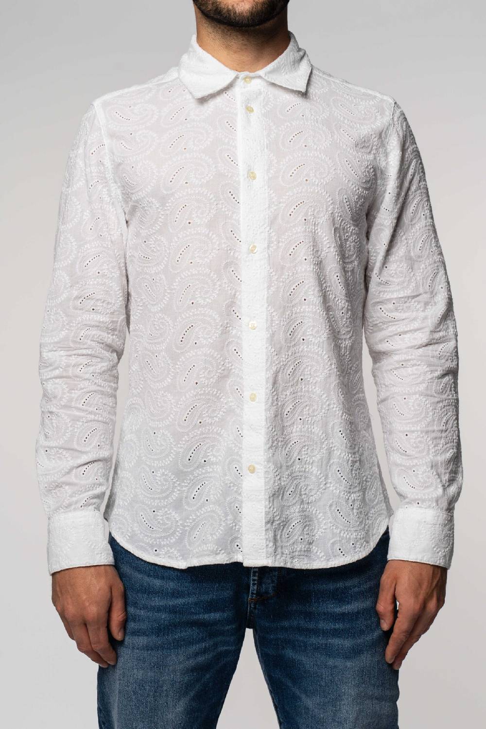Officina 36 Camicia bianca in sangallo a fantasia