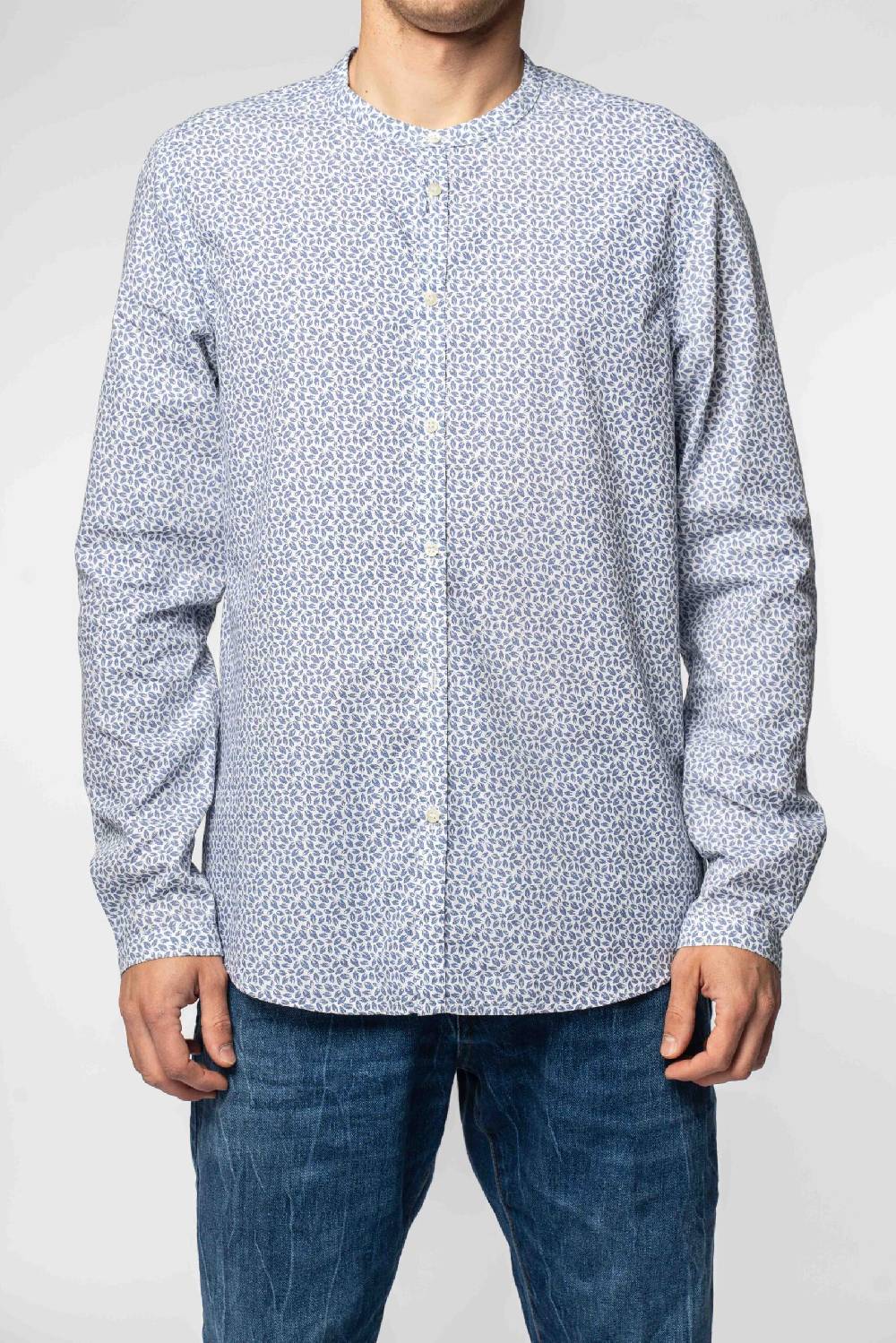 Officina 36 Camicia in cotone stampato blu denim