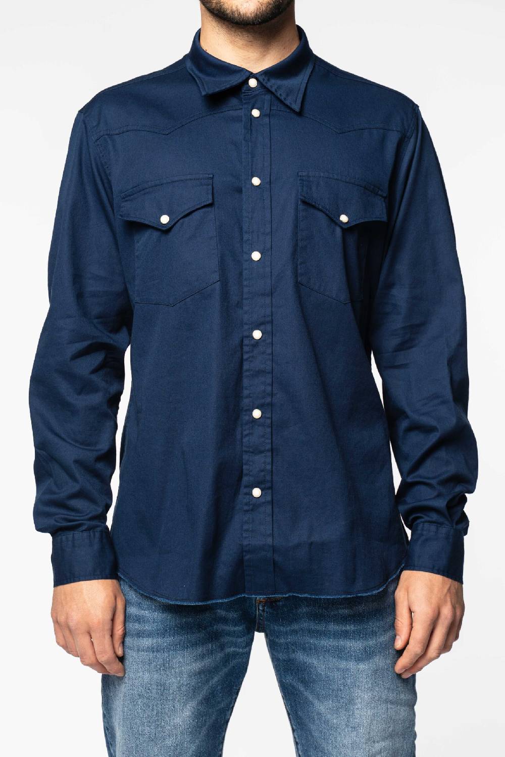 Officina 36 Camicia in gabardina color denim
