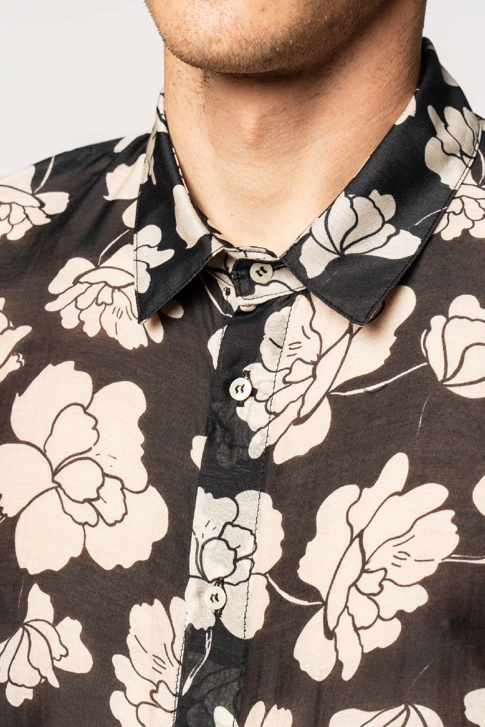 Officina 36 Camicia In Misto Seta Stampata Nera