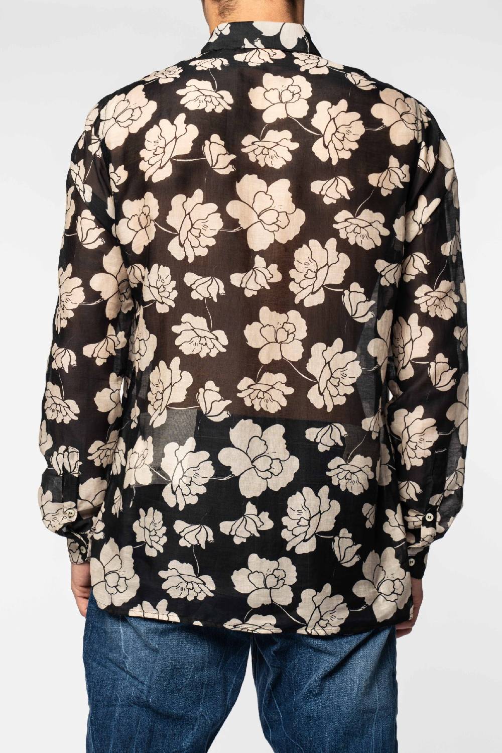 Officina 36 Camicia In Misto Seta Stampata Nera