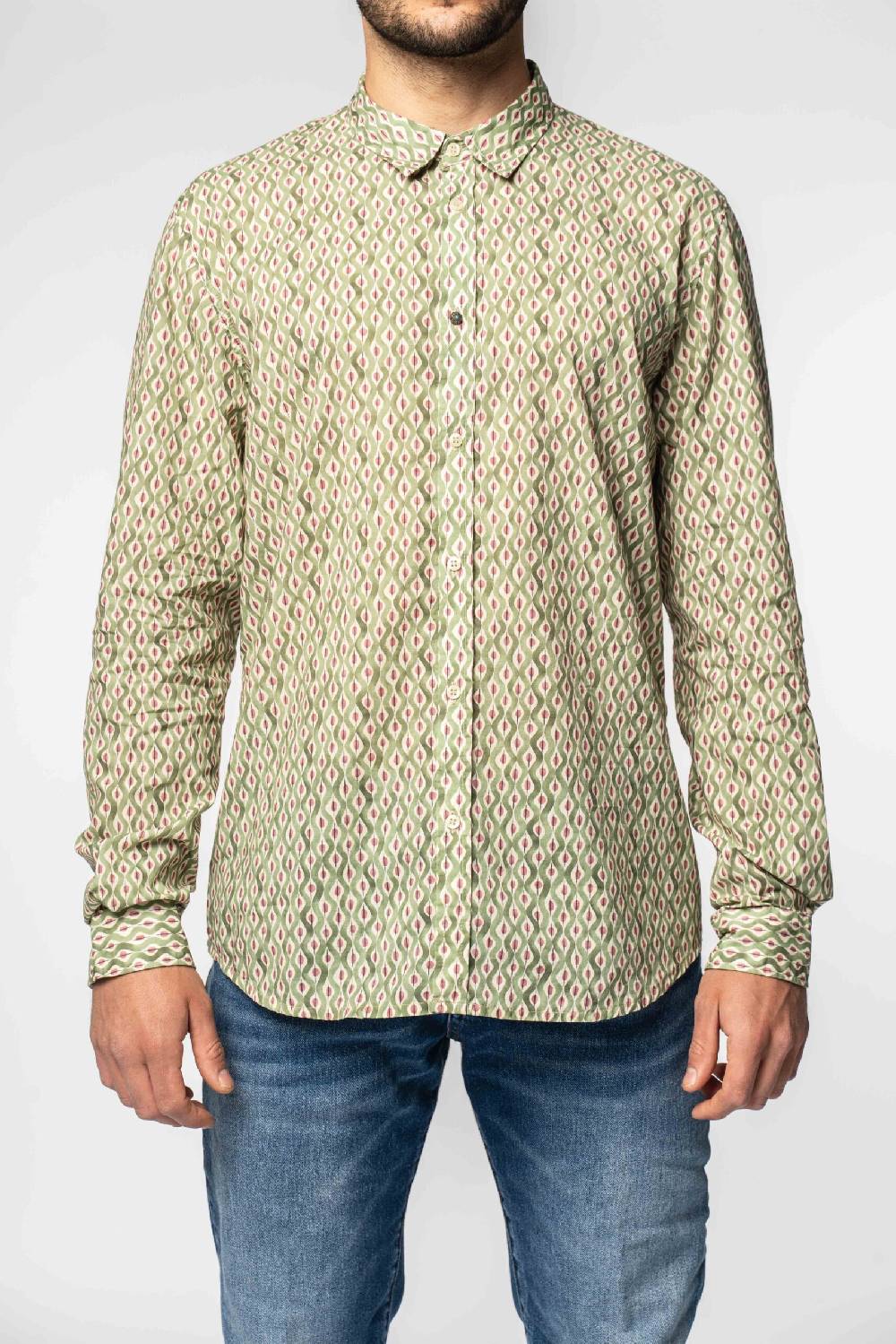 Officina 36 Camicia in mussola stampata verde