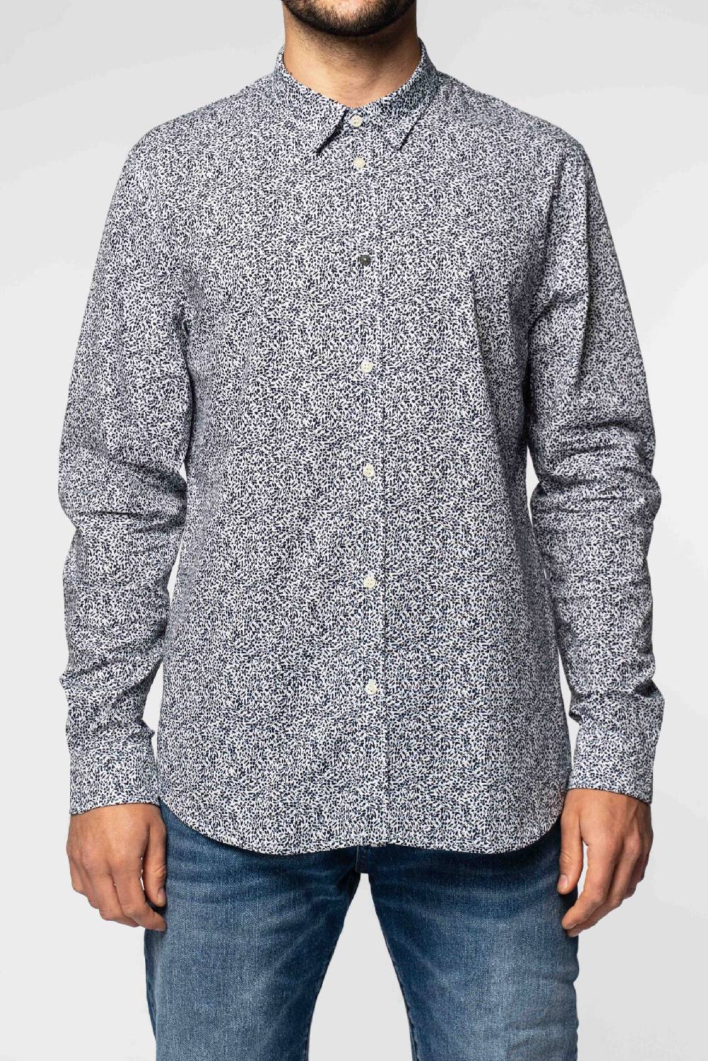 Officina 36 Camicia in popeline stampato blu