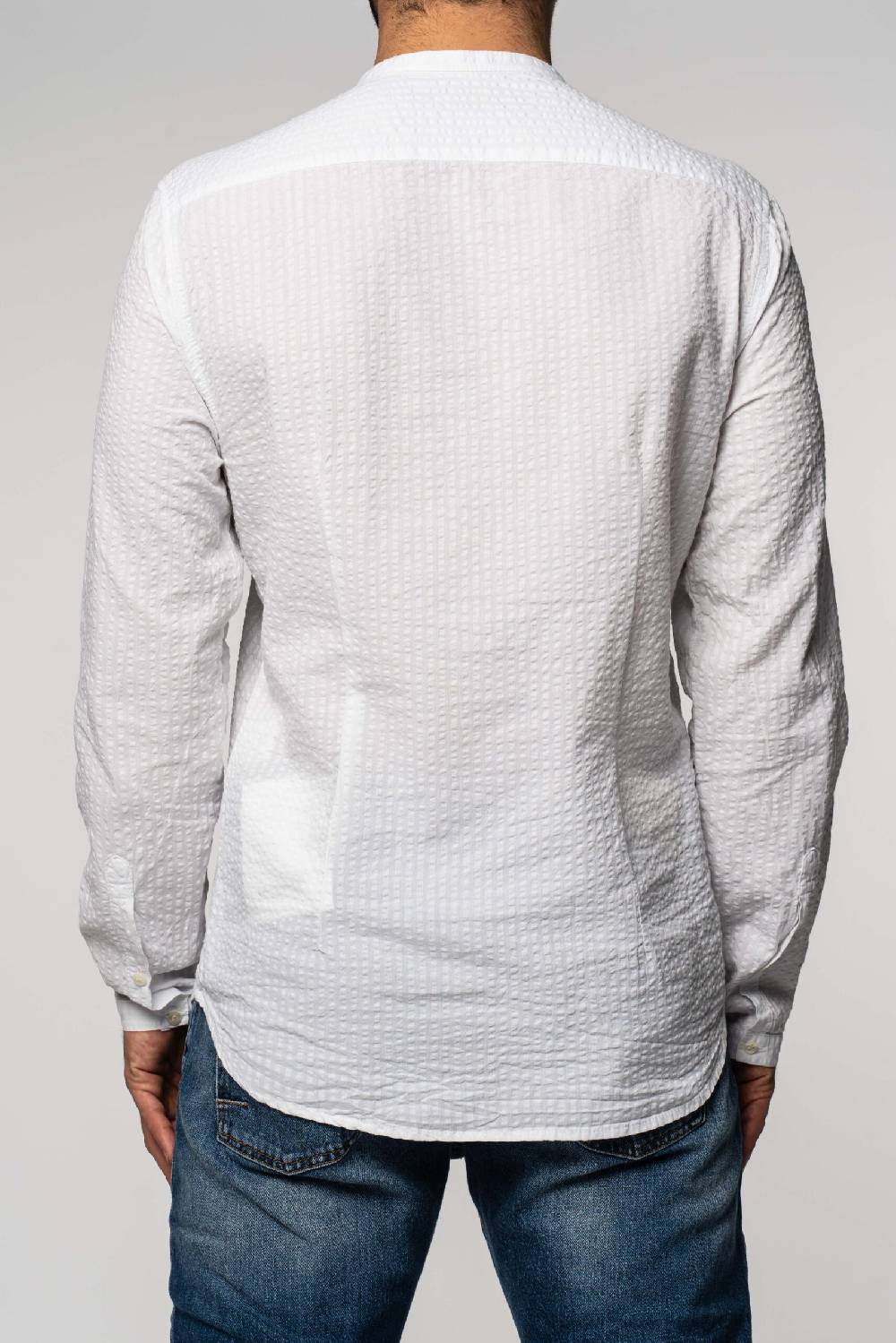 Officina 36 Camicia In Seersucker Rigato Bianco