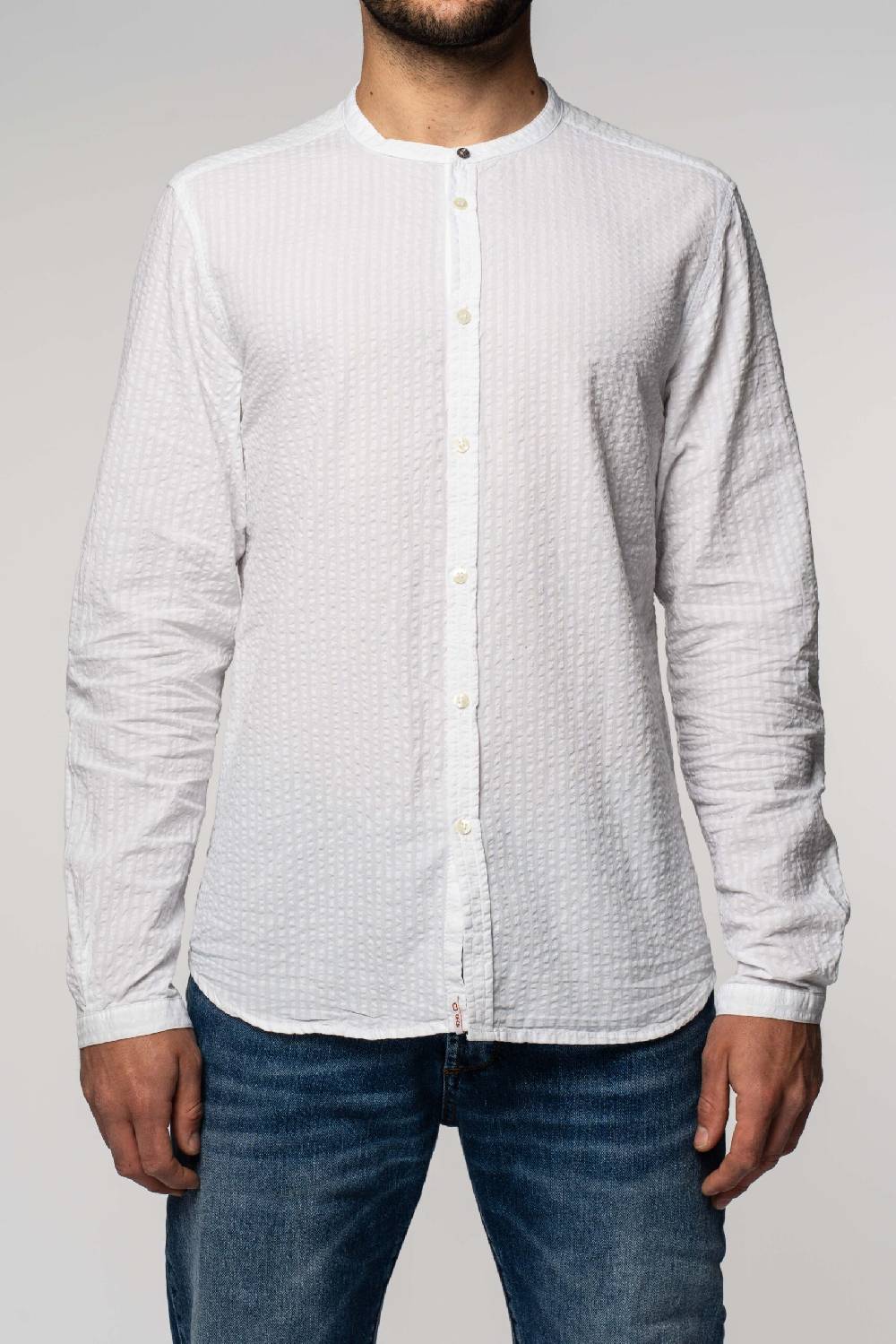 Officina 36 Camicia in seersucker rigato bianco