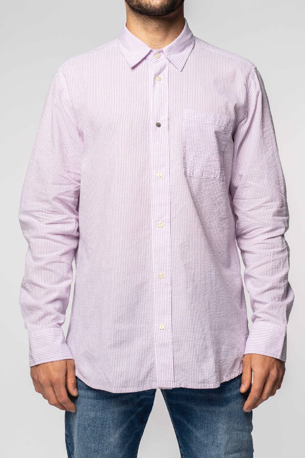 Officina 36 Camicia in seersucker rigato lilla