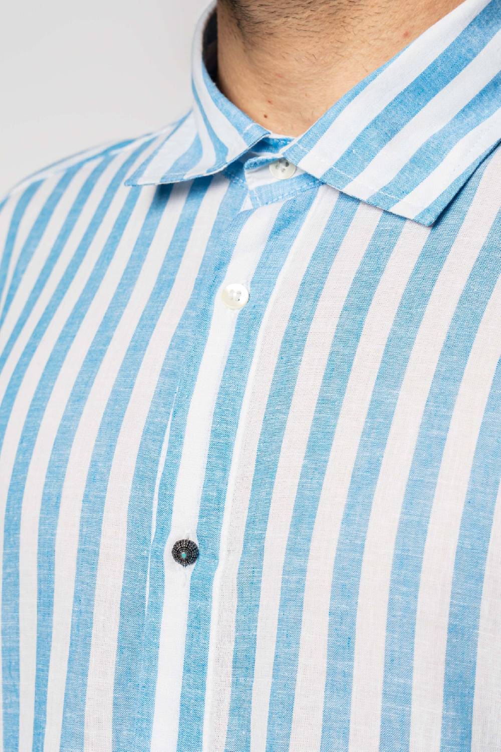 Officina 36 Camicia In Tela A Righe Cobalto