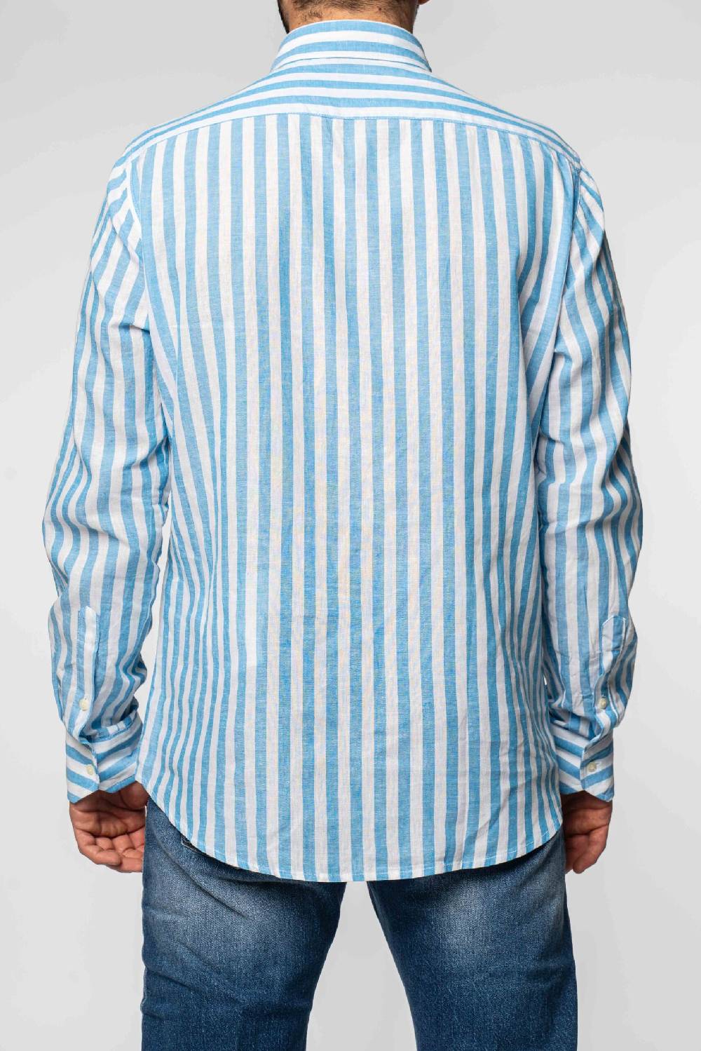 Officina 36 Camicia In Tela A Righe Cobalto