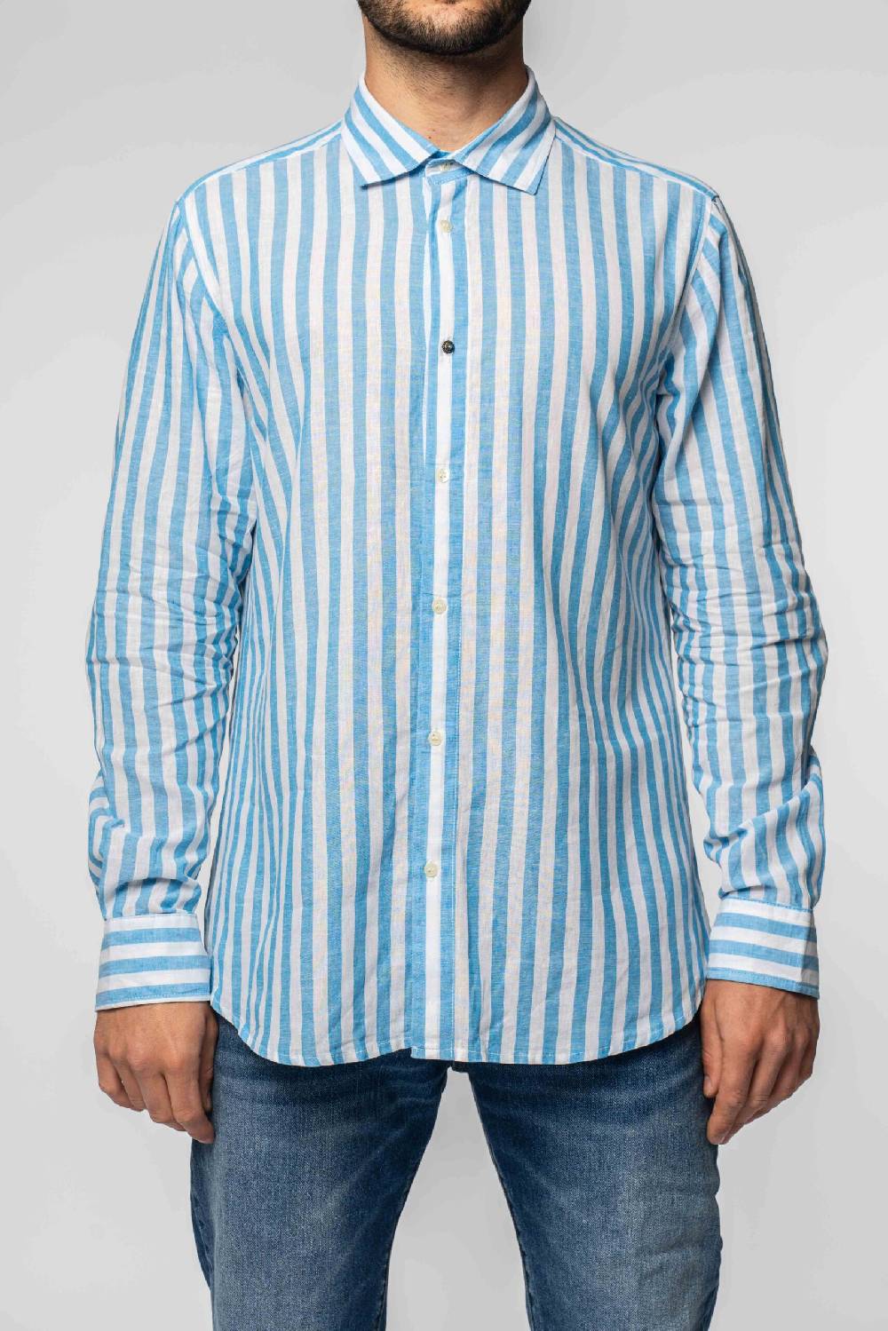 Officina 36 Camicia in tela a righe cobalto