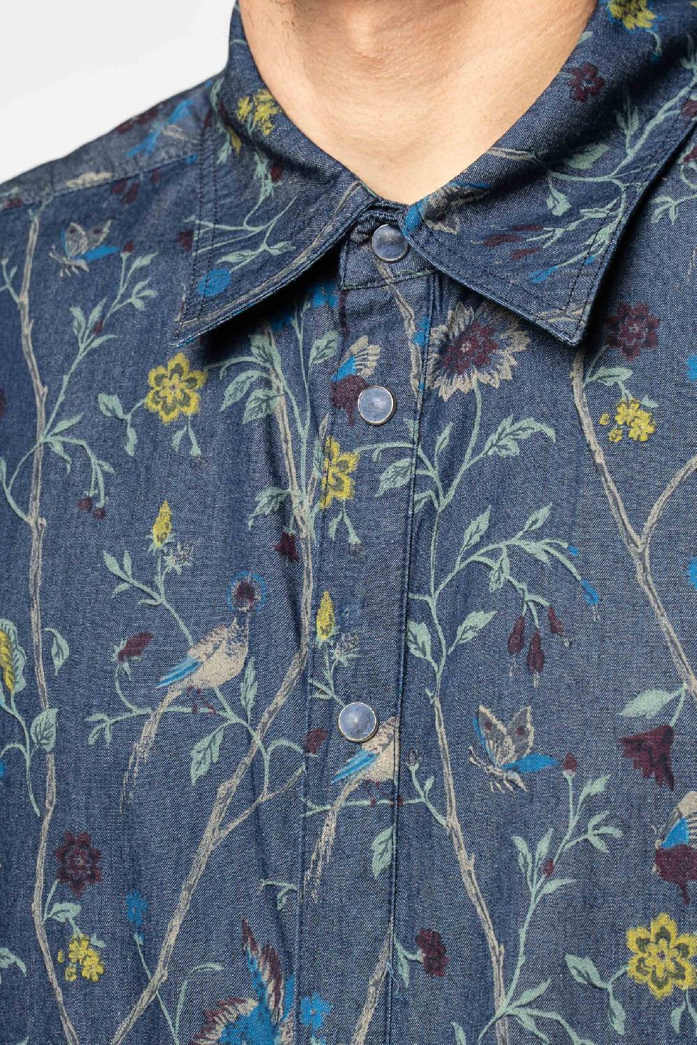 Officina 36 Camicia In Tela Denim Blu Stampata