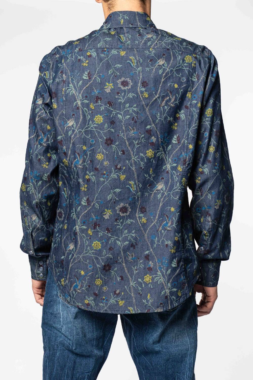 Officina 36 Camicia In Tela Denim Blu Stampata