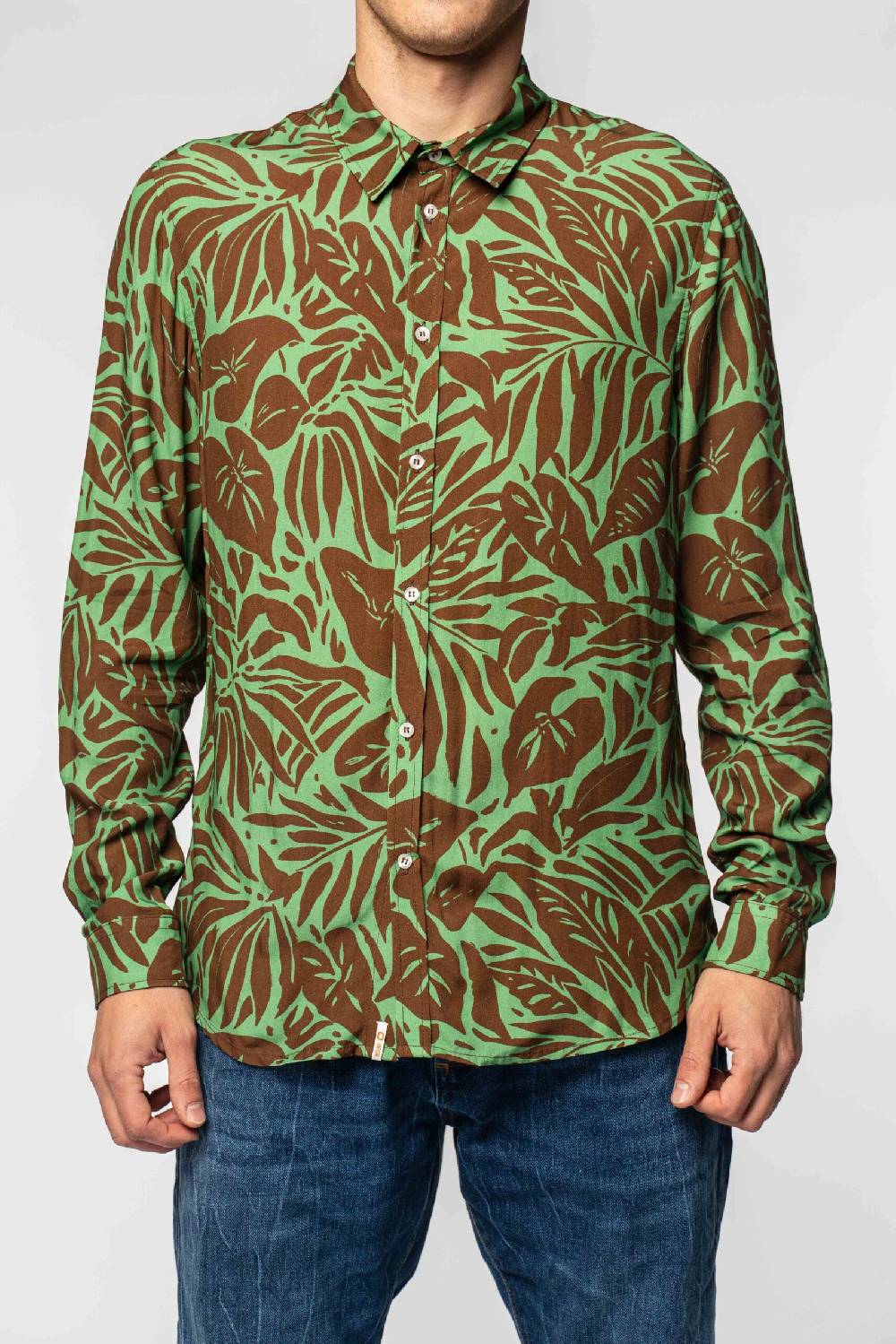 Officina 36 Camicia in viscosa stampata verde