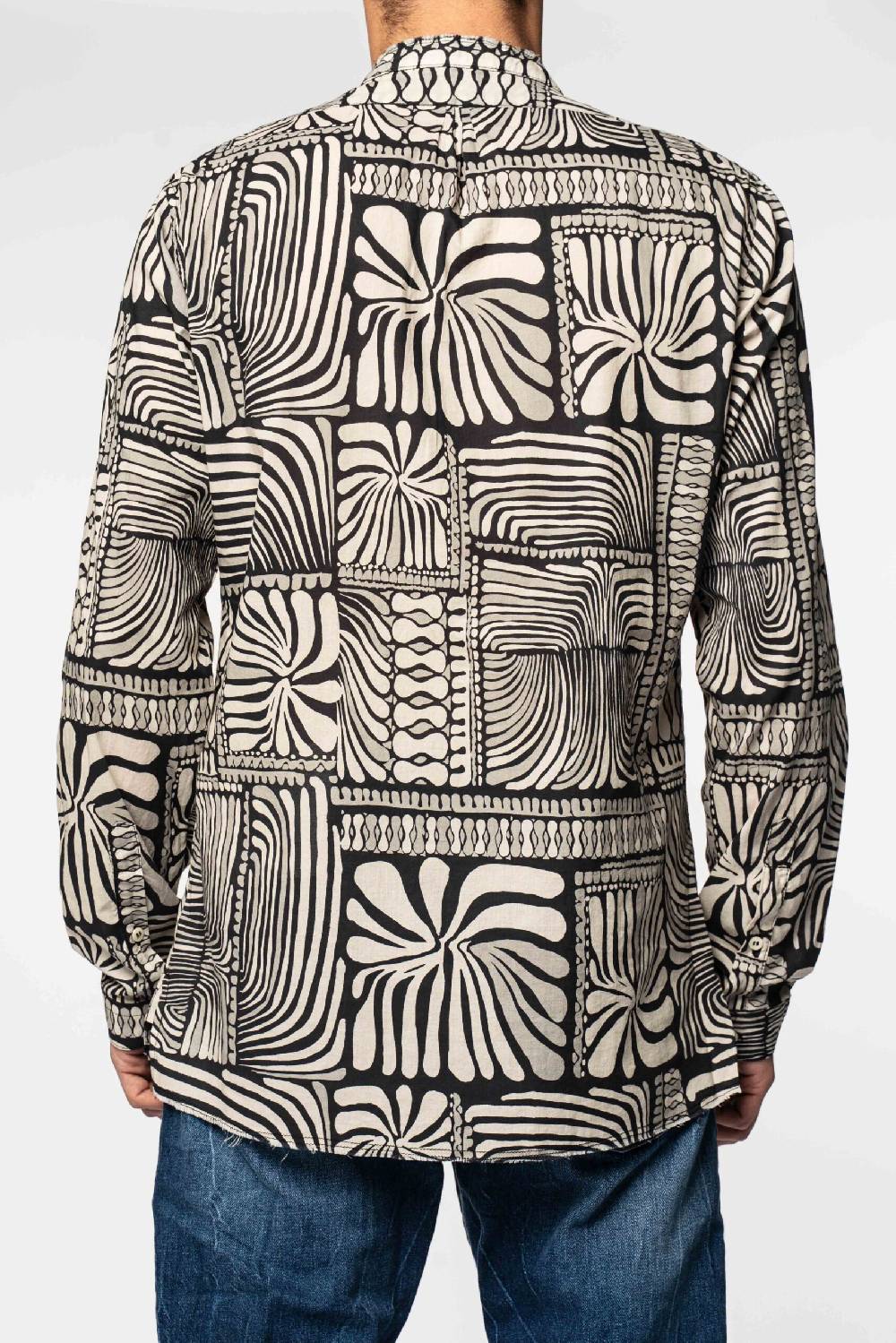 Officina 36 Camicia Nera In Mussola Stampata