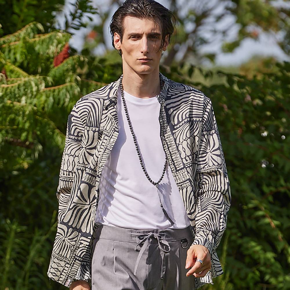 Officina 36 Camicia Nera In Mussola Stampata