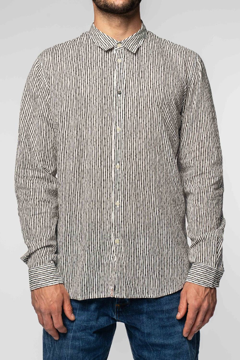 Officina 36 Camicia nera in popeline stampato