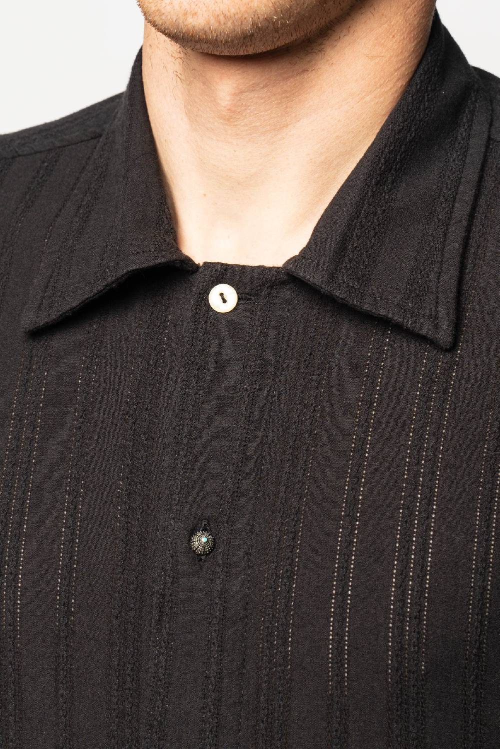 Officina 36 Camicia Nera In Sangallo Rigato