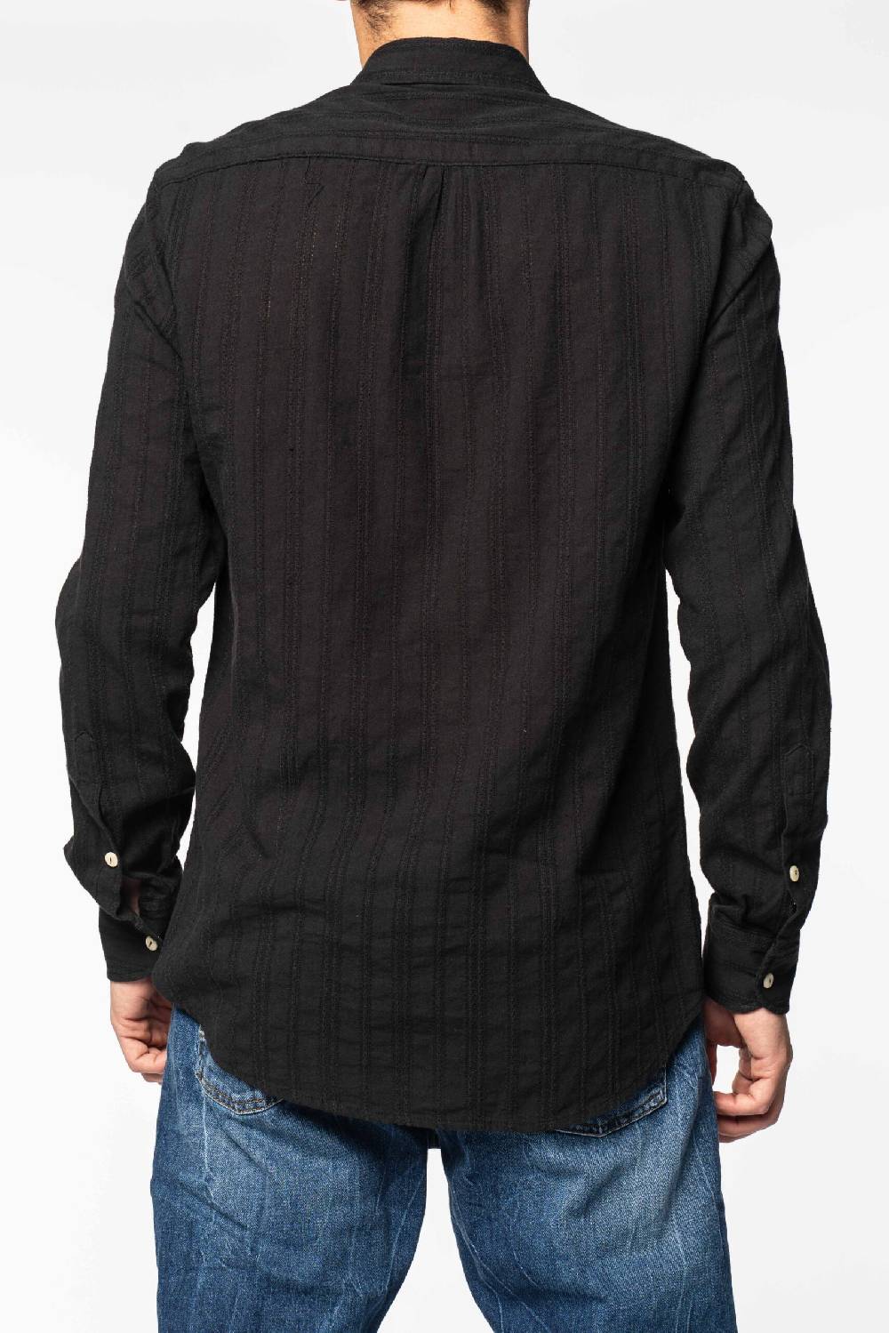 Officina 36 Camicia Nera In Sangallo Rigato