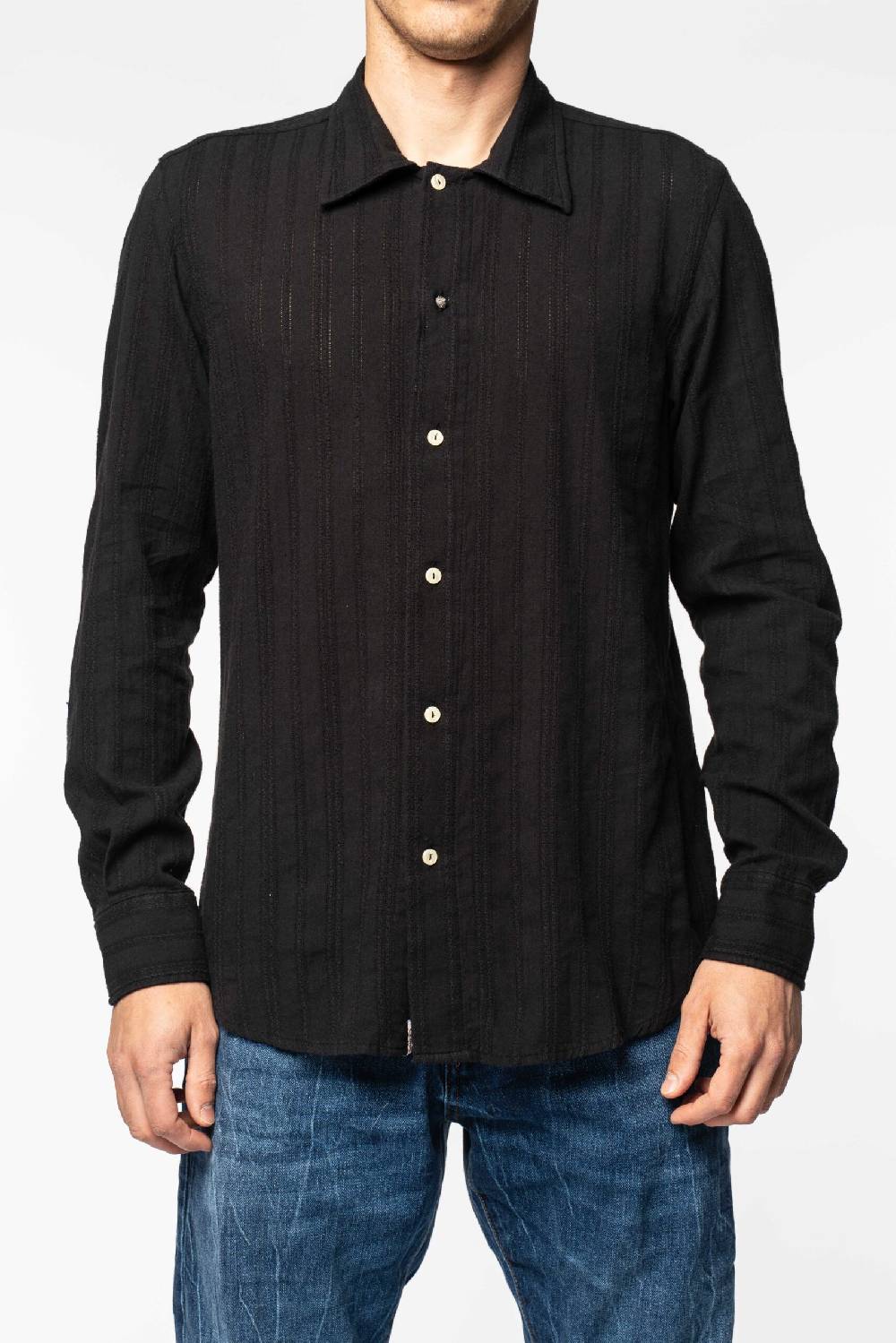 Officina 36 Camicia nera in sangallo rigato