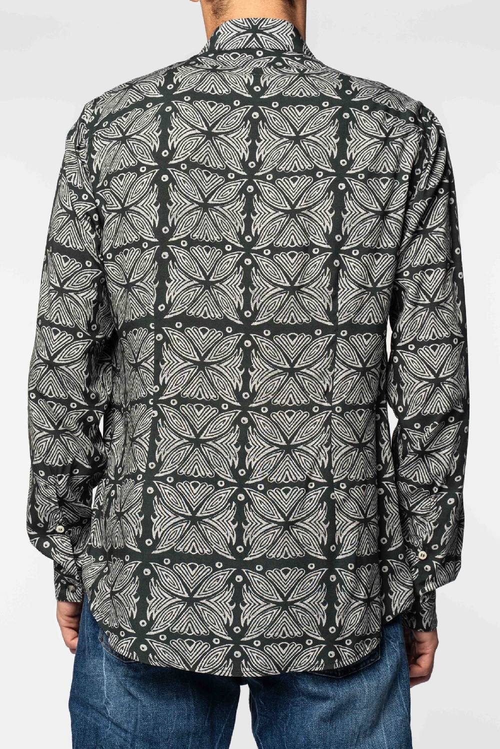 Officina 36 Camicia Nera In Viscosa Stampata