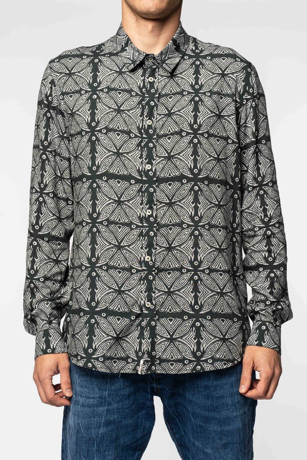 Officina 36 Camicia nera in viscosa stampata