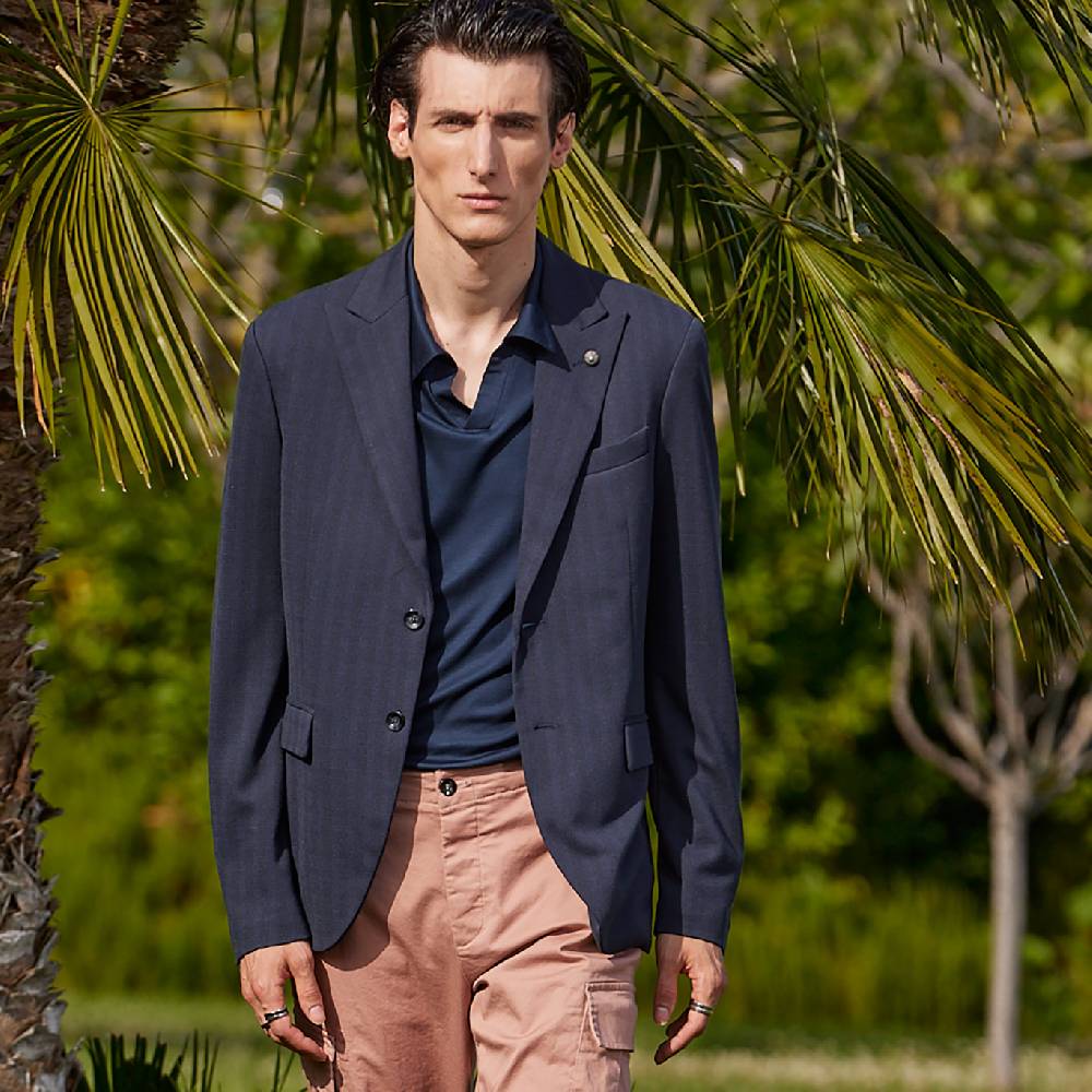 Officina 36 Giacca Blu In Jacquard In Maglia