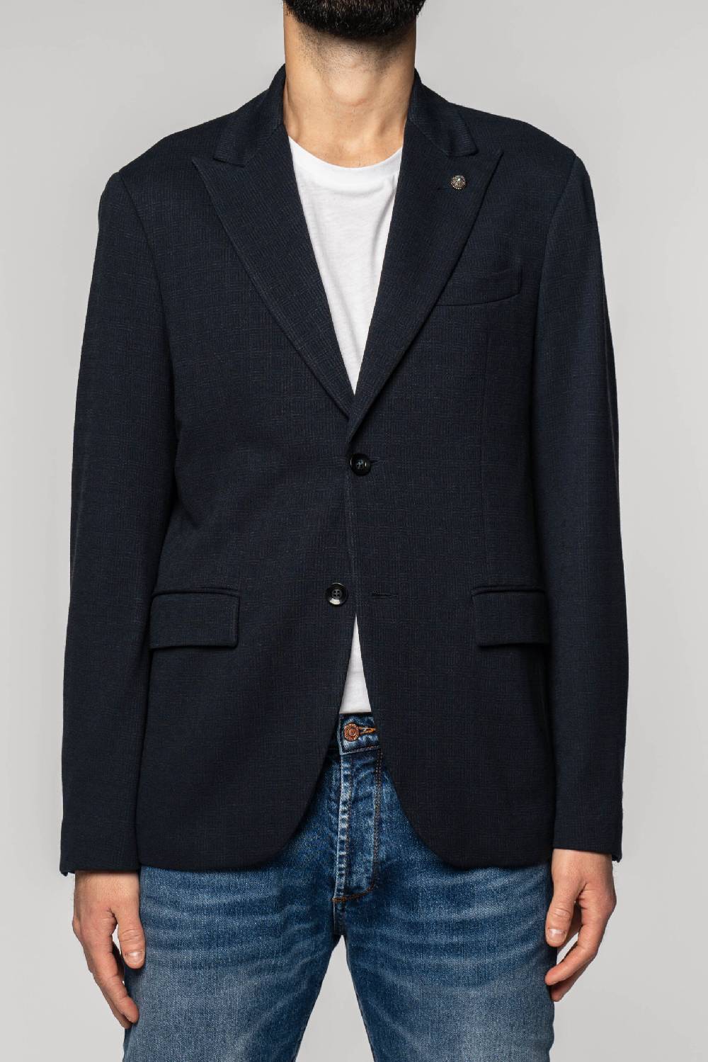 Officina 36 Giacca blu in jacquard in maglia