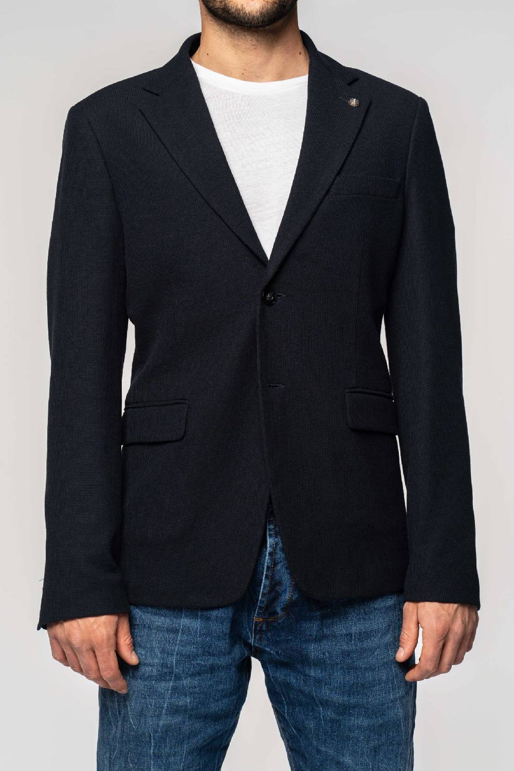 Officina 36 Giacca blu in nido d’ape in maglia