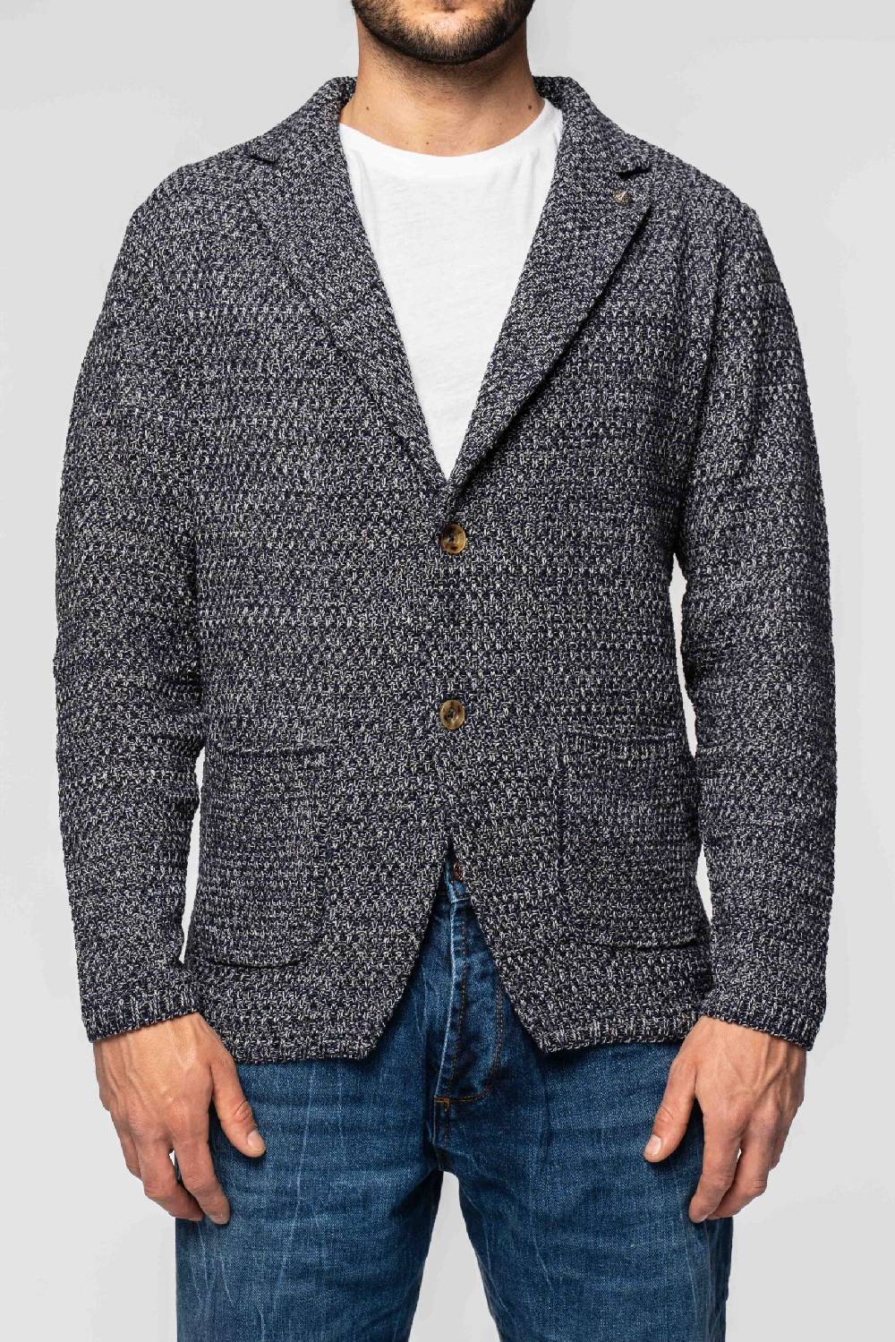 Officina 36 Giacca in filato misto cotone blu