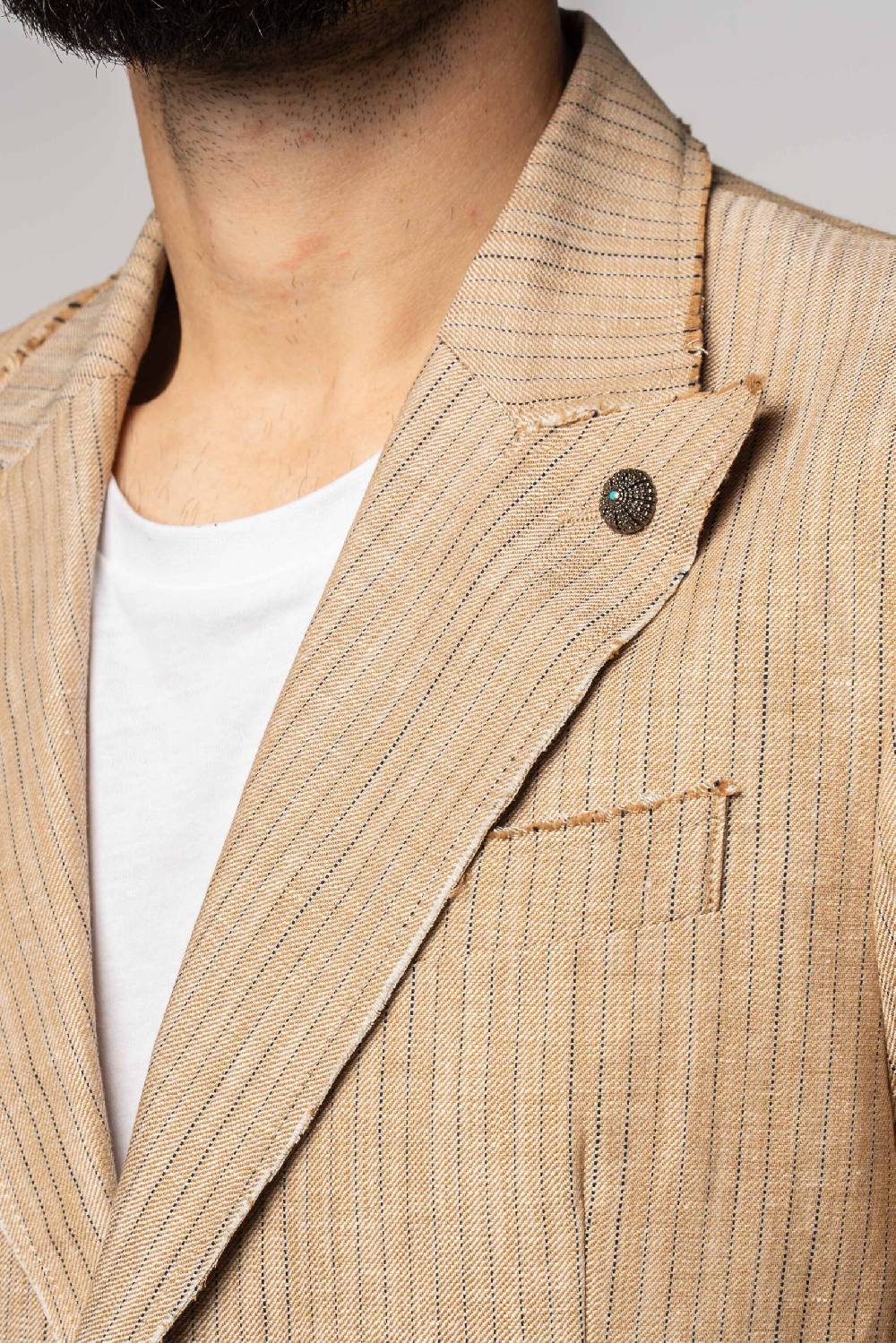 Officina 36 Giacca In Tessuto Gessato Beige