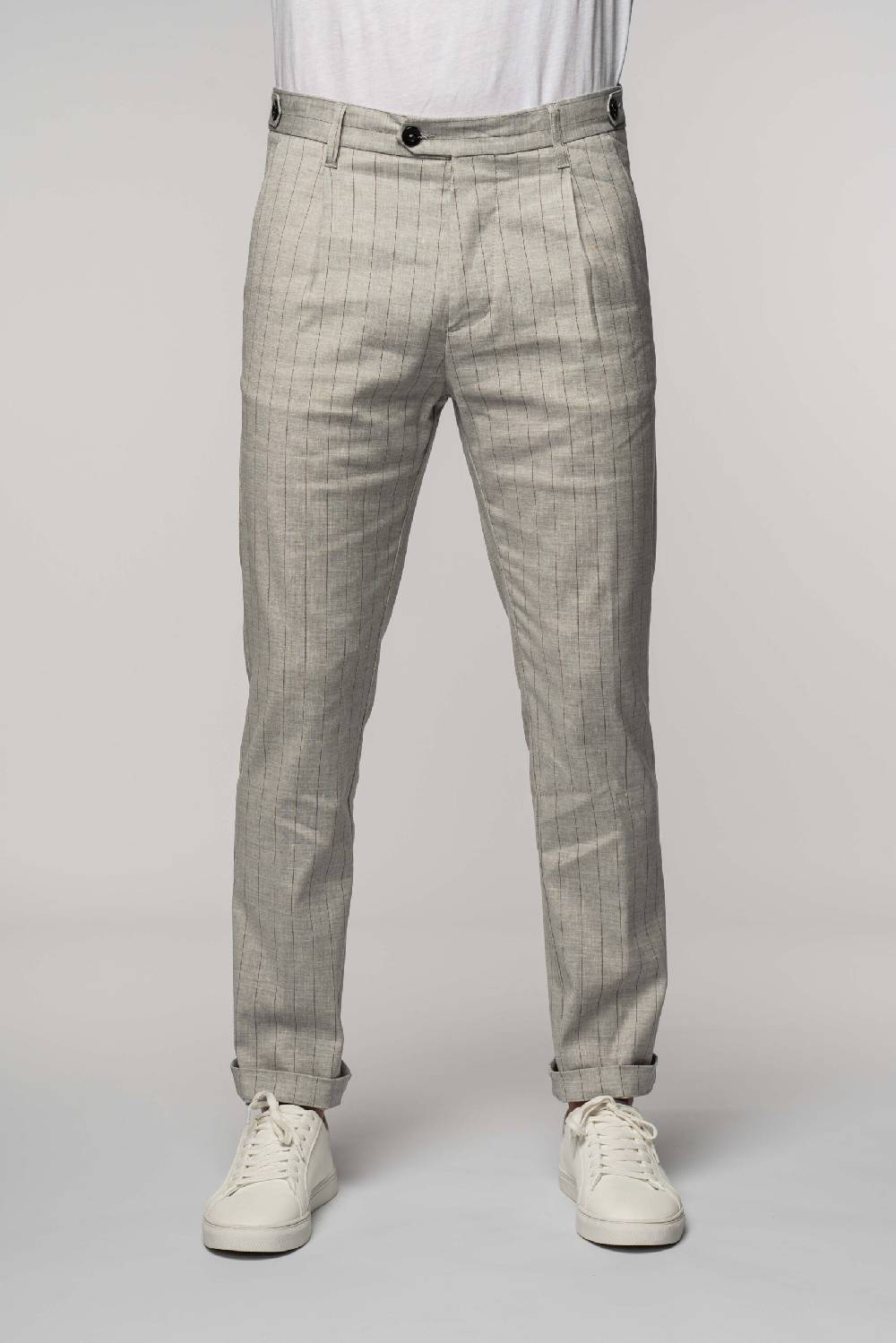 Officina 36 Pantaloni in tela gessata grigia