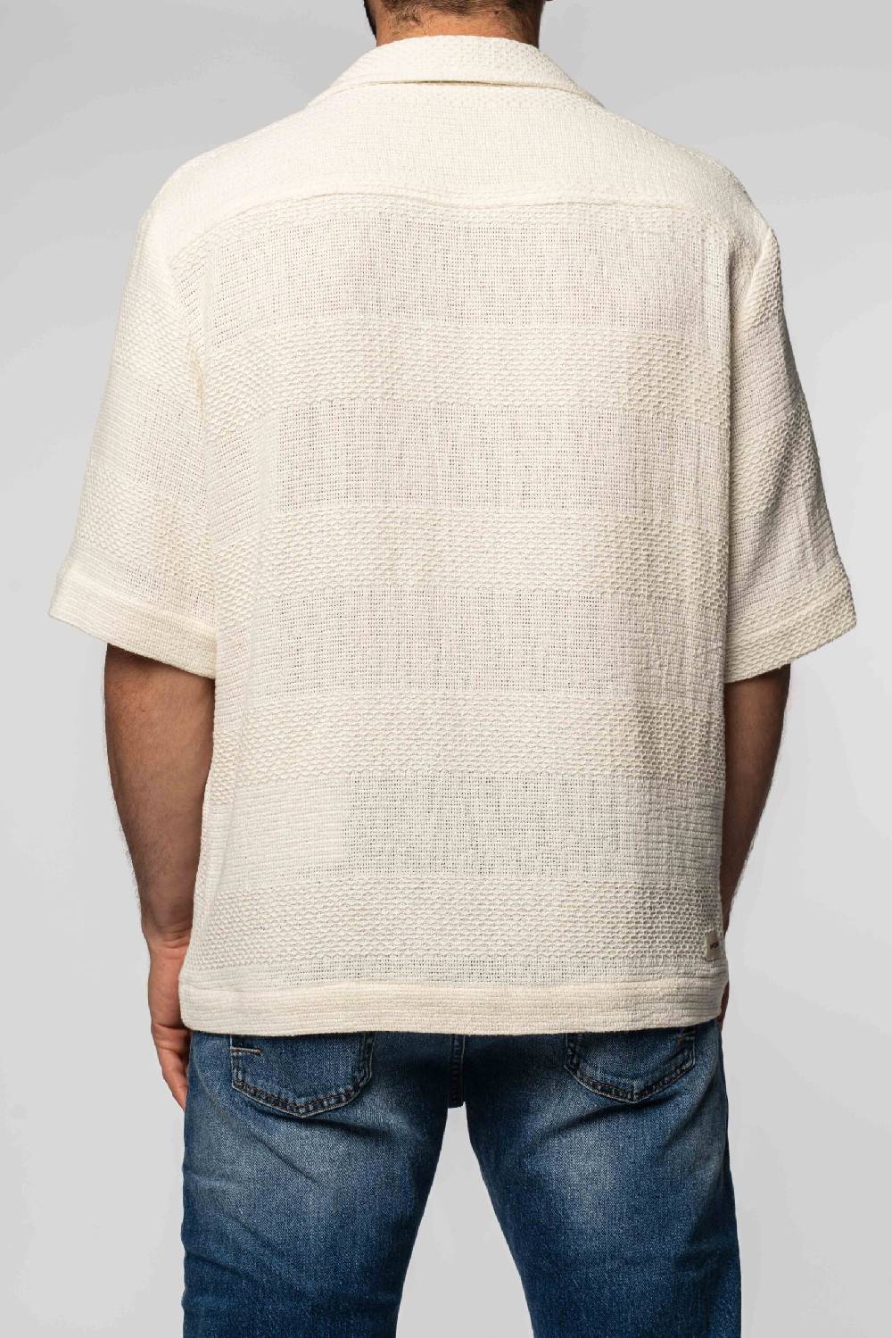 Officina 36 Shirt Jacket In Tessuto Rigato Ecrù