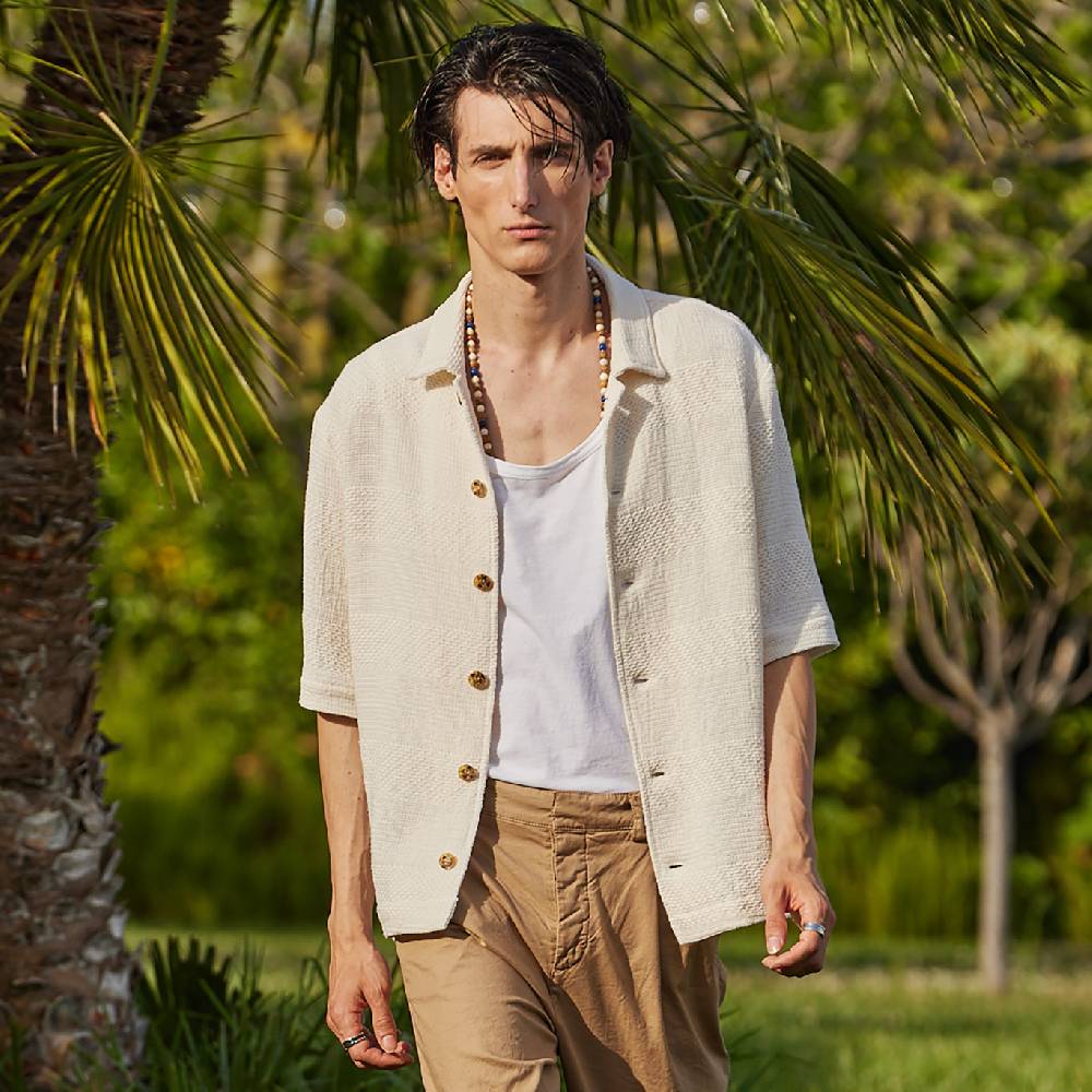 Officina 36 Shirt Jacket In Tessuto Rigato Ecrù