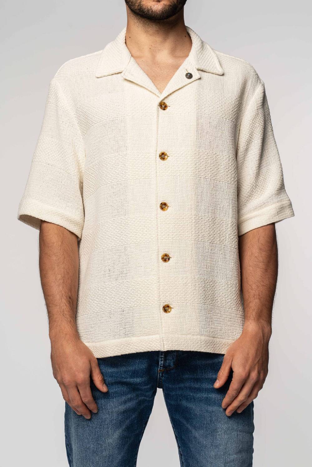 Officina 36 Shirt Jacket in tessuto rigato ecrù