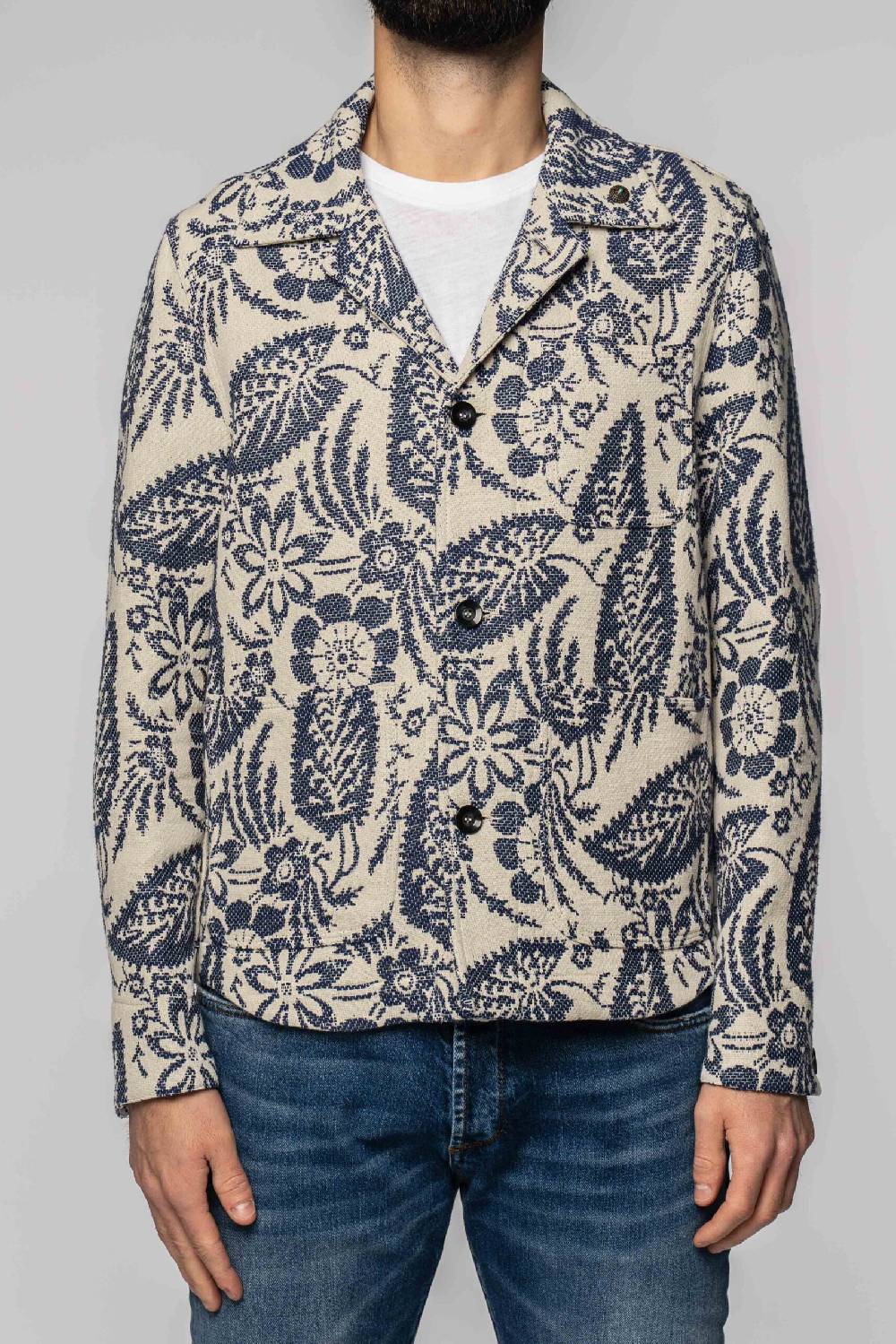 Officina 36 Work Jacket in jacquard a fantasia blu