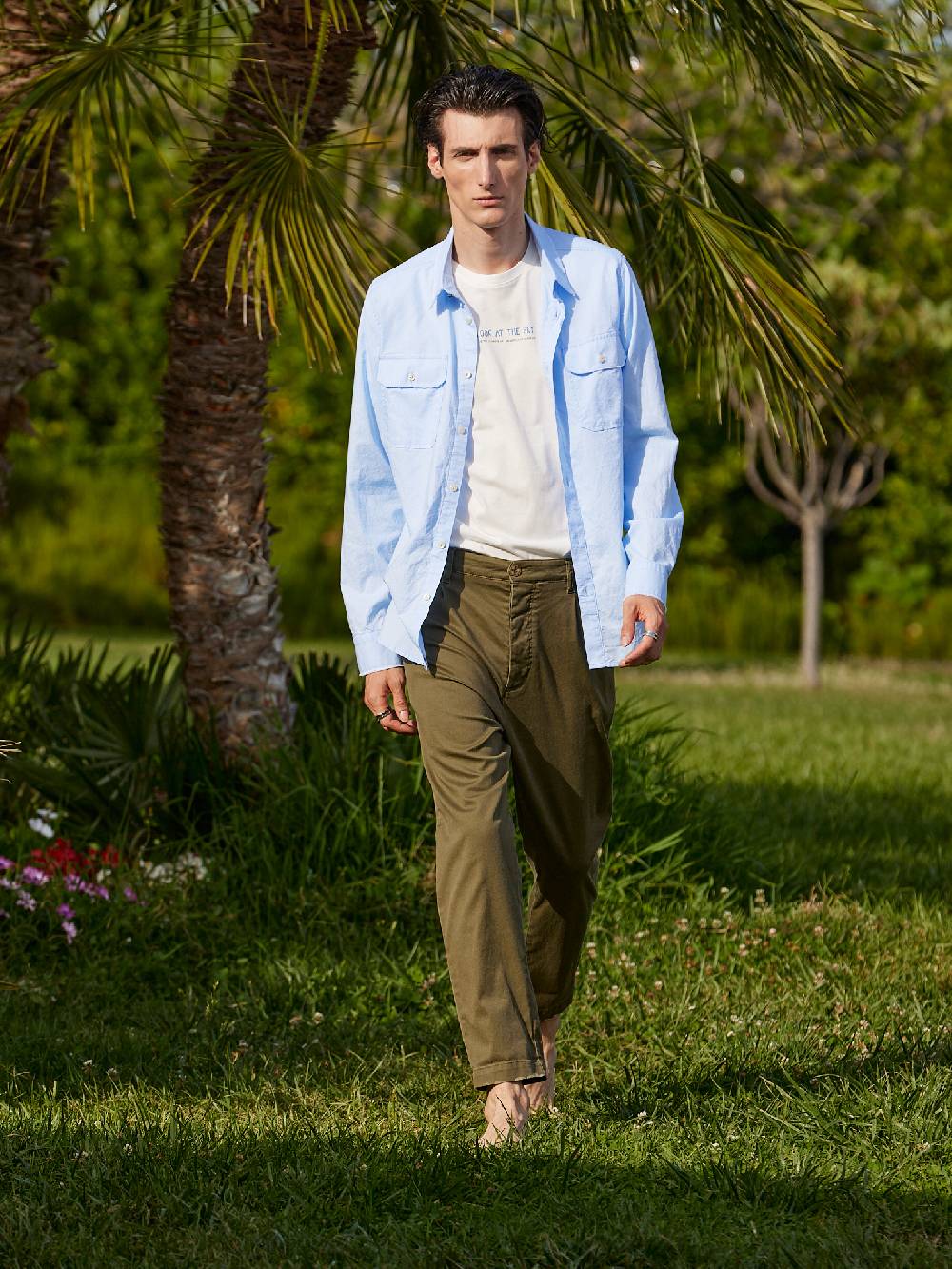 Officina 36 Pantaloni In Gabardina Delavè Verde Militare