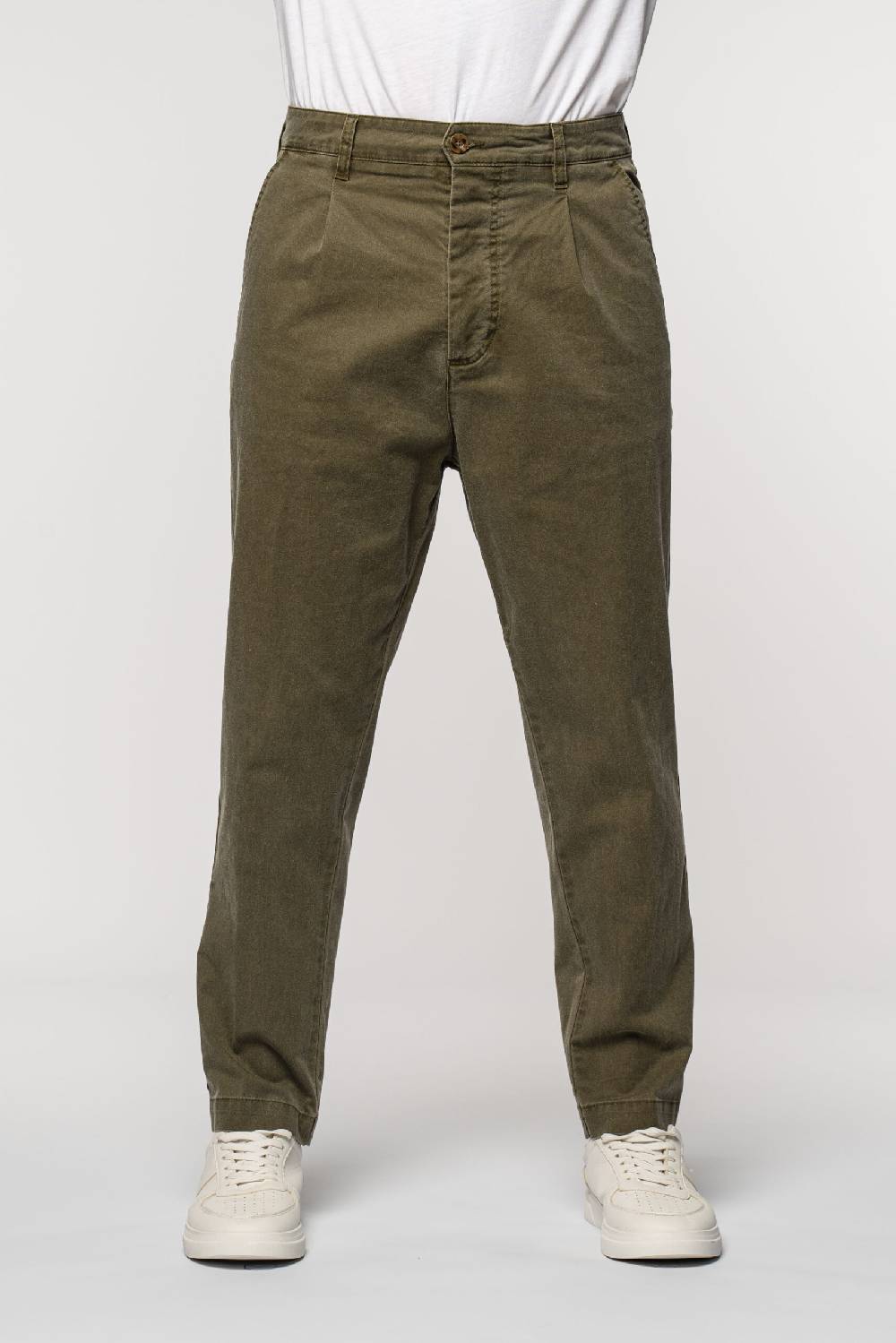 Officina 36 Pantaloni in gabardina delavè verde militare