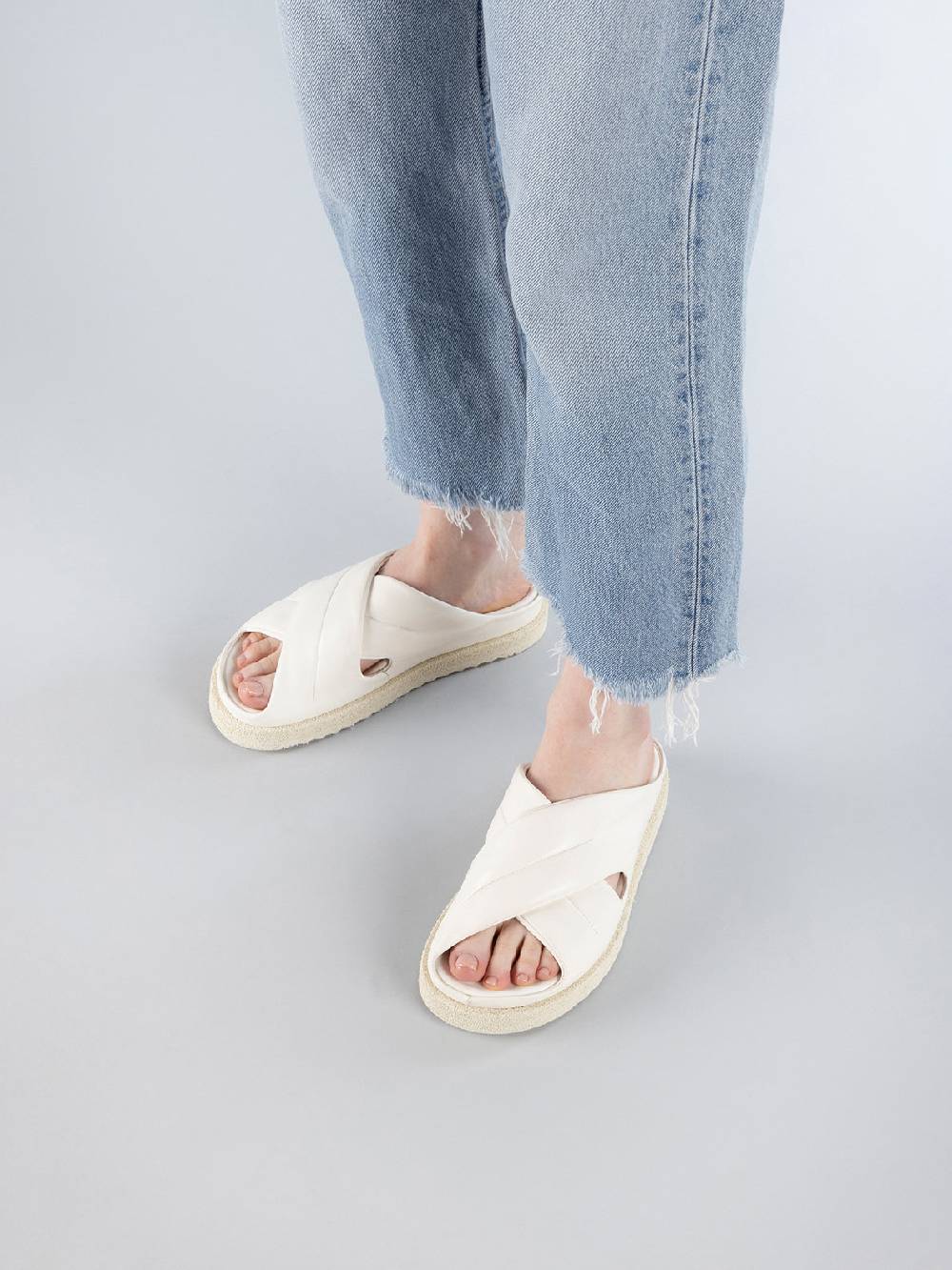Officine Creative SANDS 103 Sandali Slide In Pelle Bianca