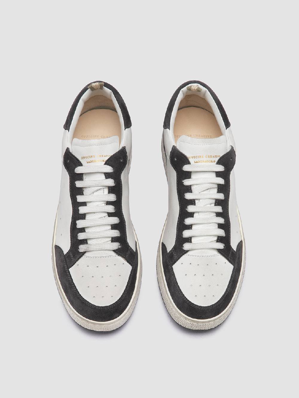 Officine Creative THE ANSWER 001 Sneaker Basse In Camoscio E Pelle Bianca